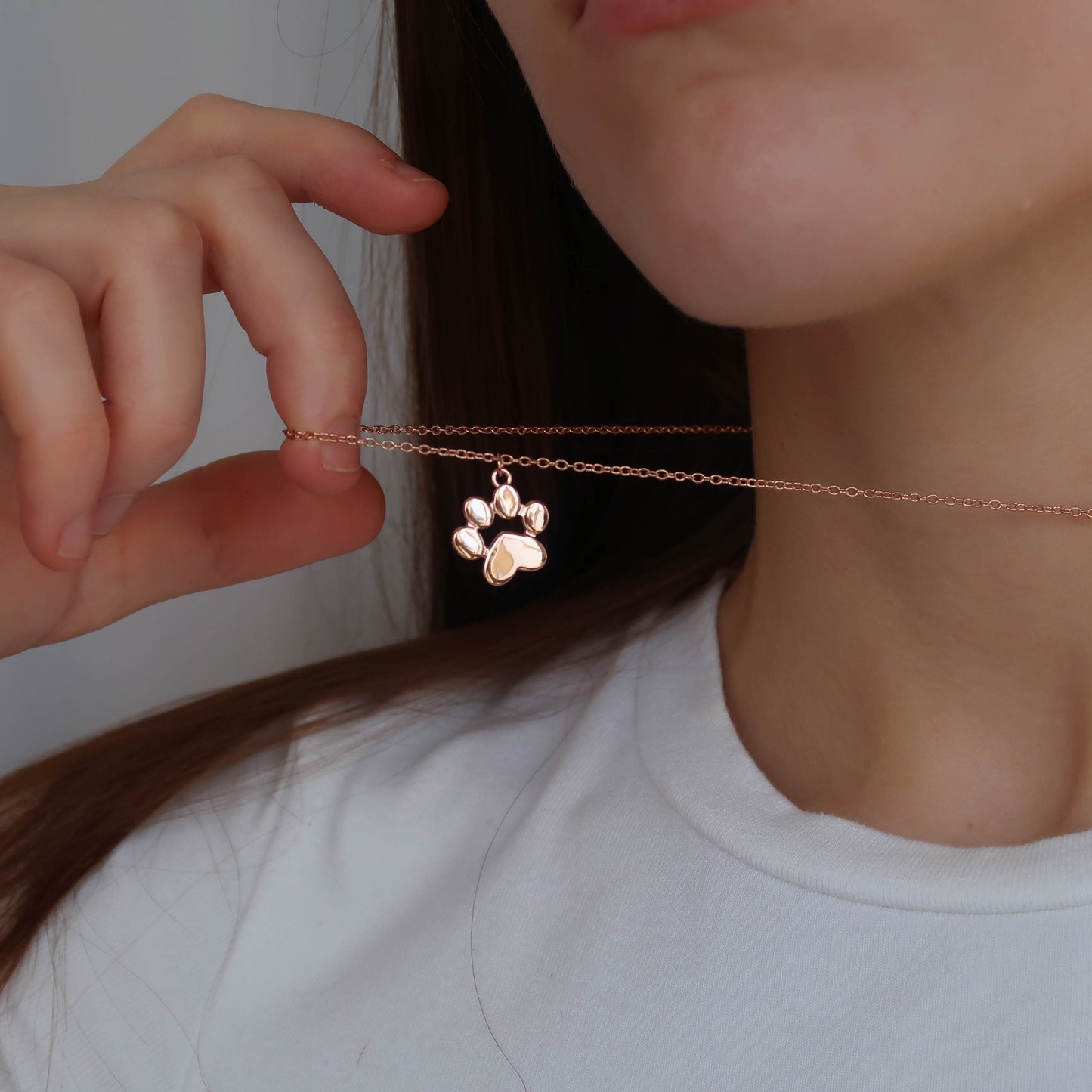 ROSE GOLD PAW PRINT PENDANT - Children's Sterling Silver Dog Necklace