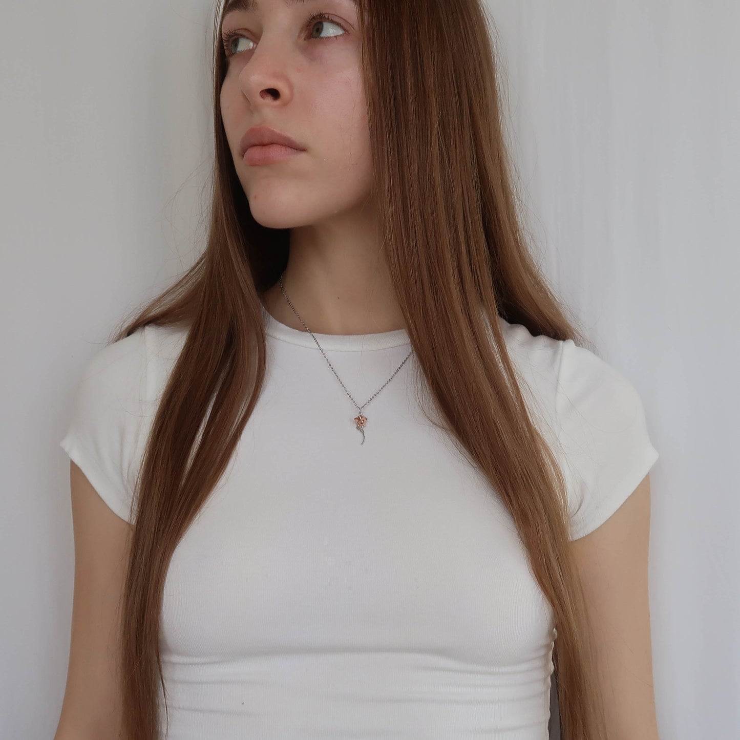 Peachy Rose Gold Flower Pendant (45cm) - Sterling Silver Necklace