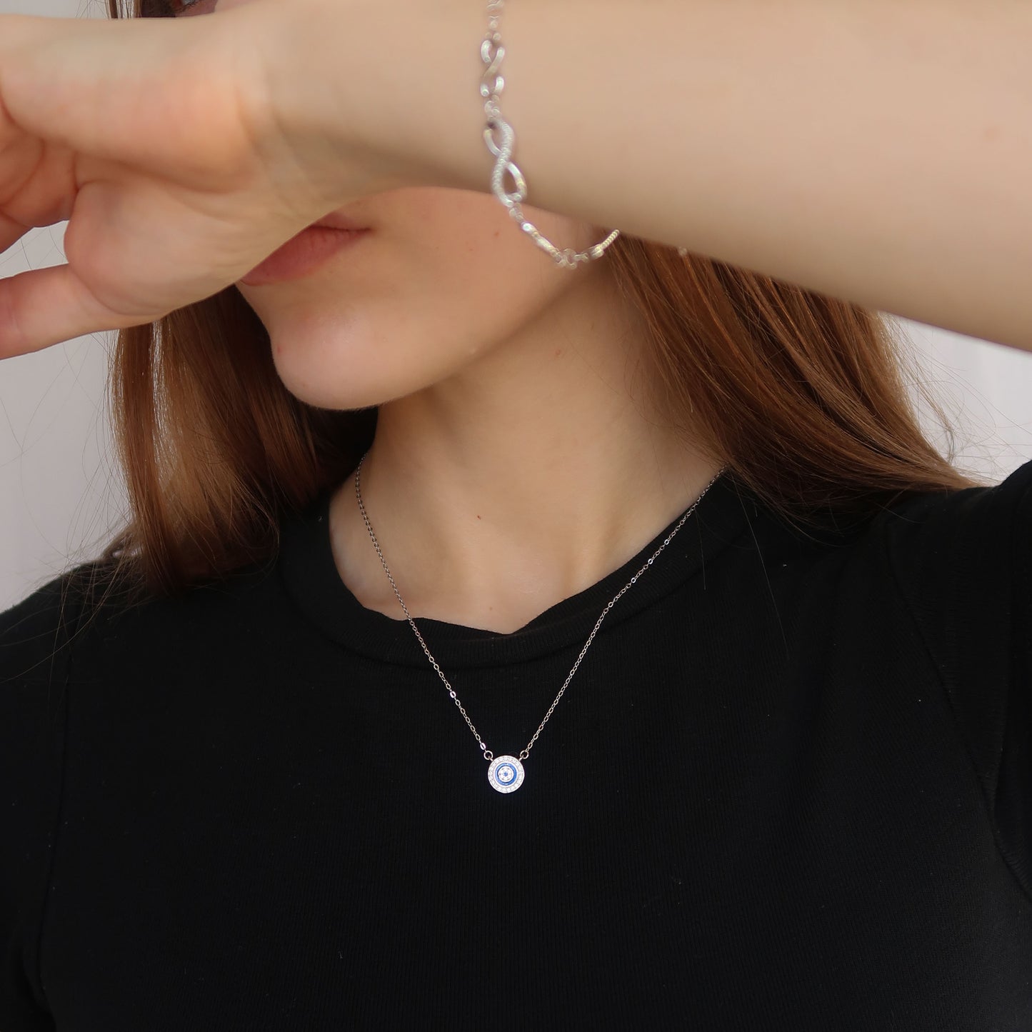 Evil Eye Protection Pendant - Sterling Silver Necklace (38-45cm)