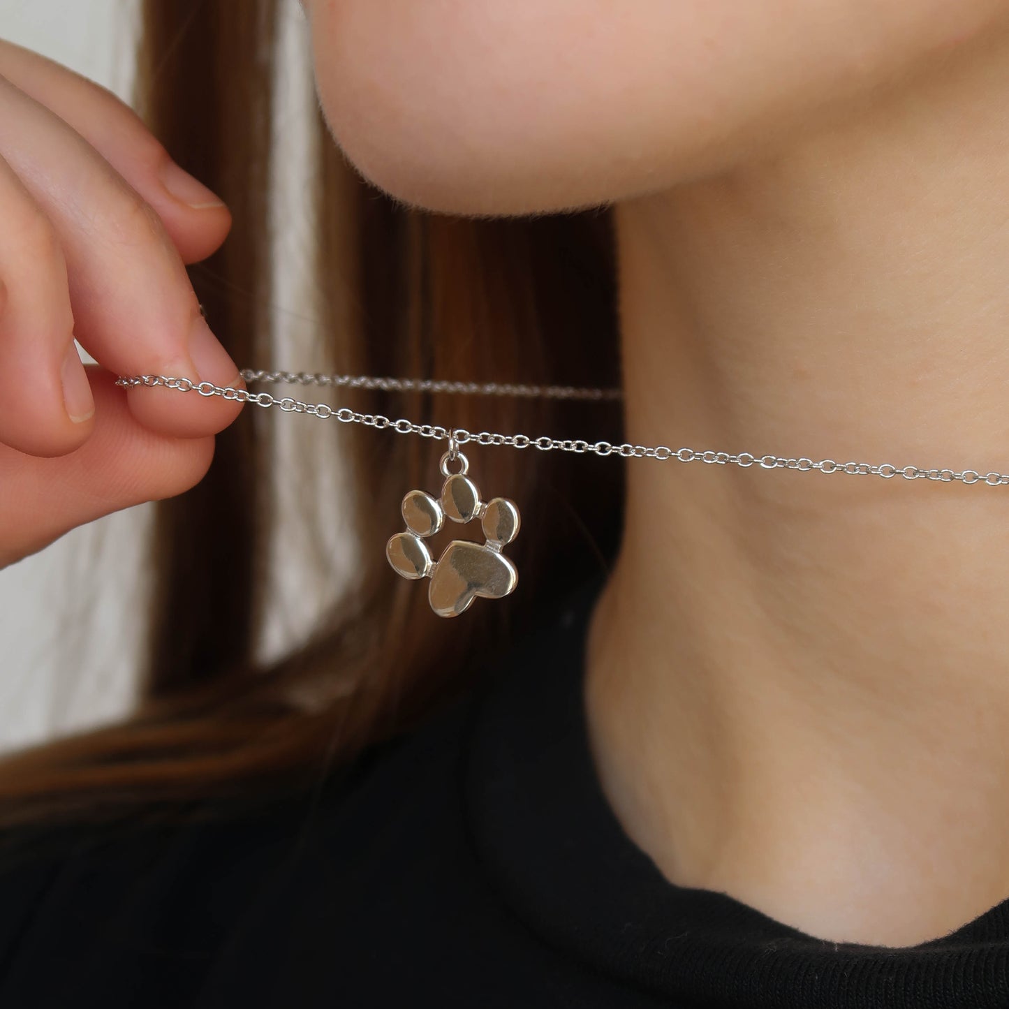 SILVER PAW PRINT PENDANT - Children's Sterling Silver Dog Necklace