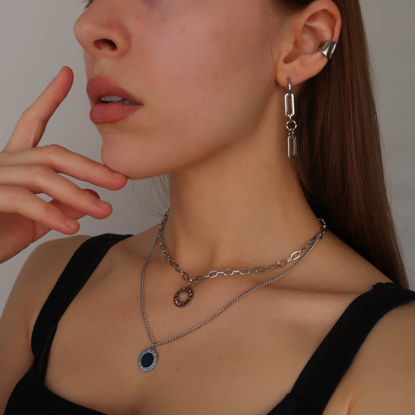 Chain Link Hoops - SILVER Geometric Hang Drop Earrings (Waterproof)