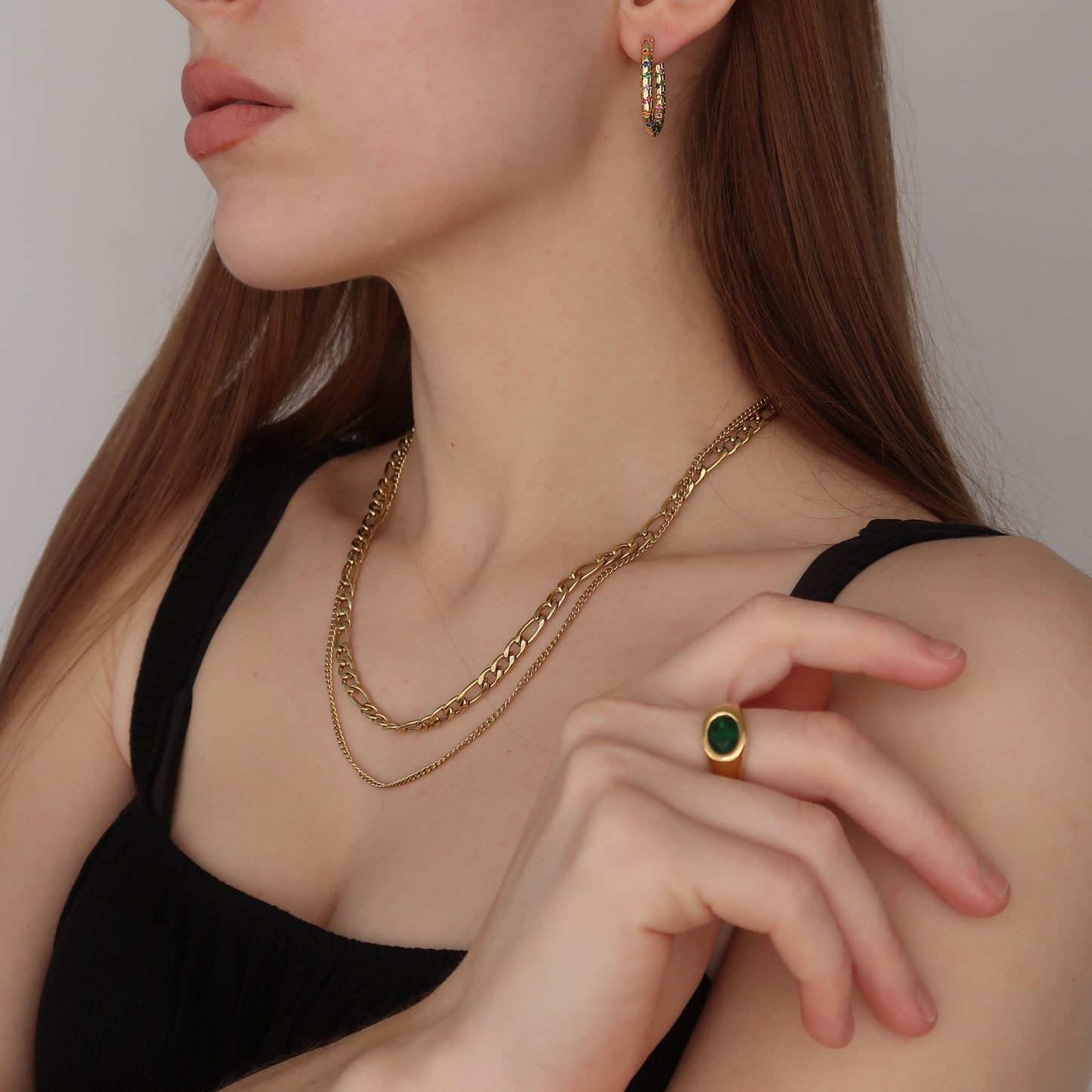 Gold Layered Figaro & Curb Chain - Gold Necklace