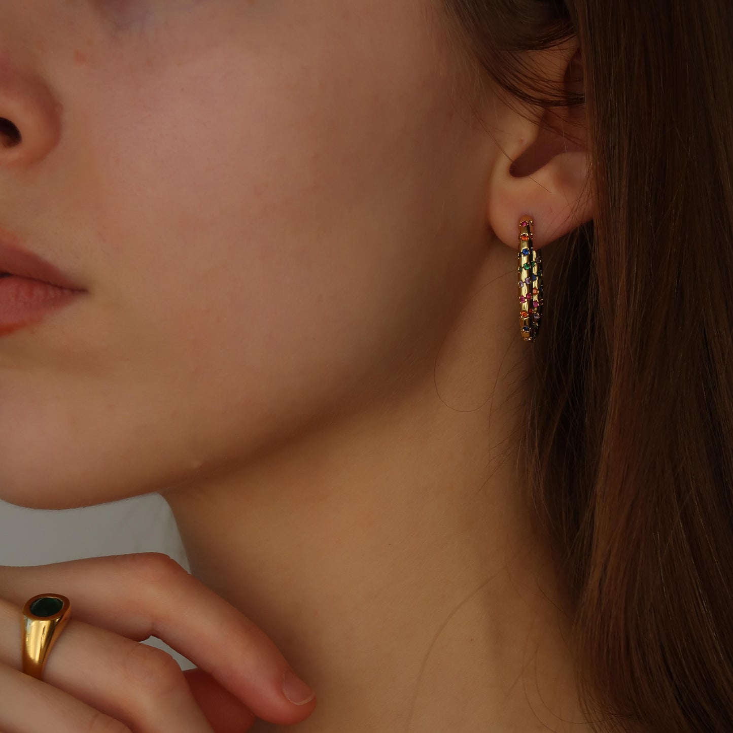 Colourful Gold Hoops - Gold Plated Copper Earrings (cubic zirconia crystal)