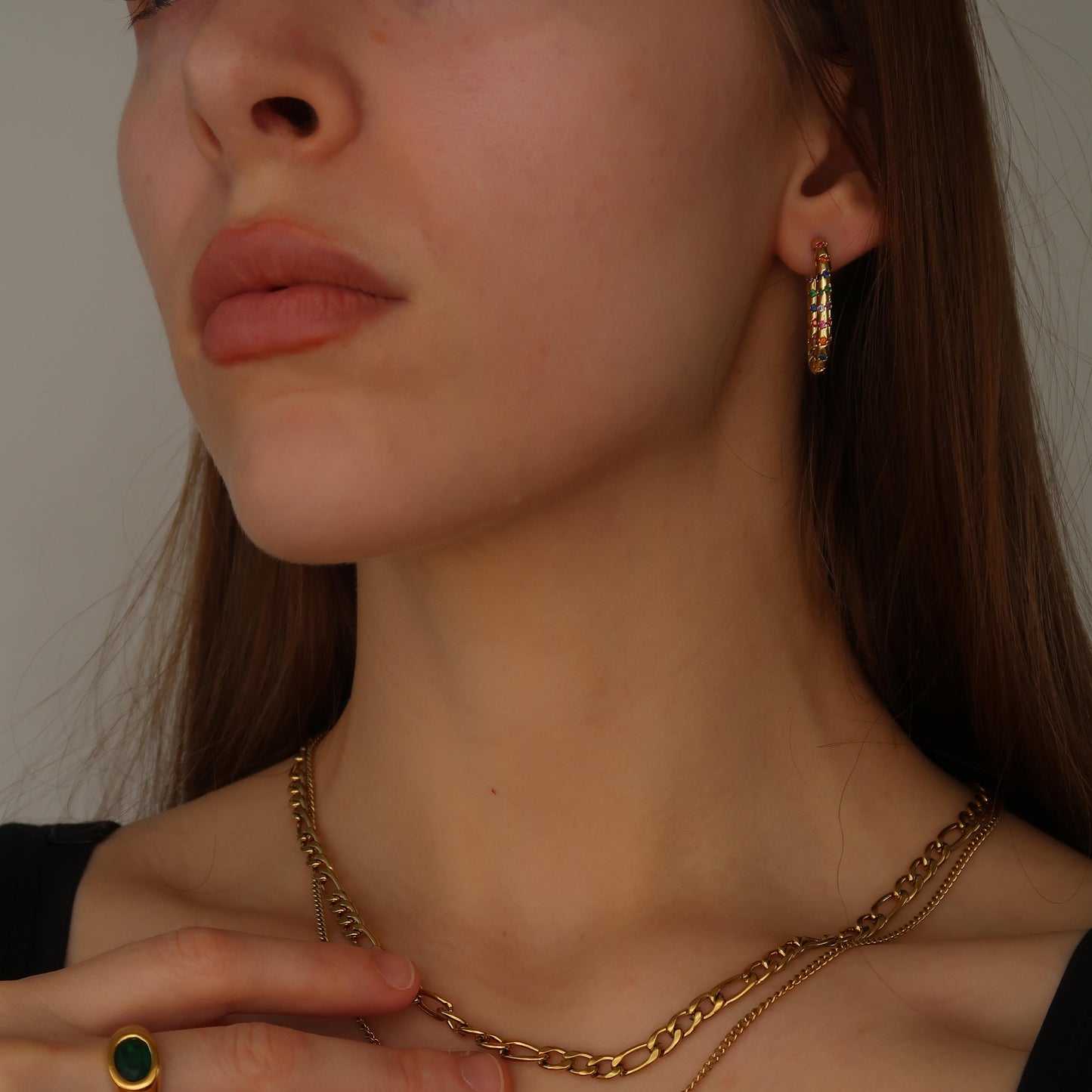 Colourful Gold Hoops - Gold Plated Copper Earrings (cubic zirconia crystal)