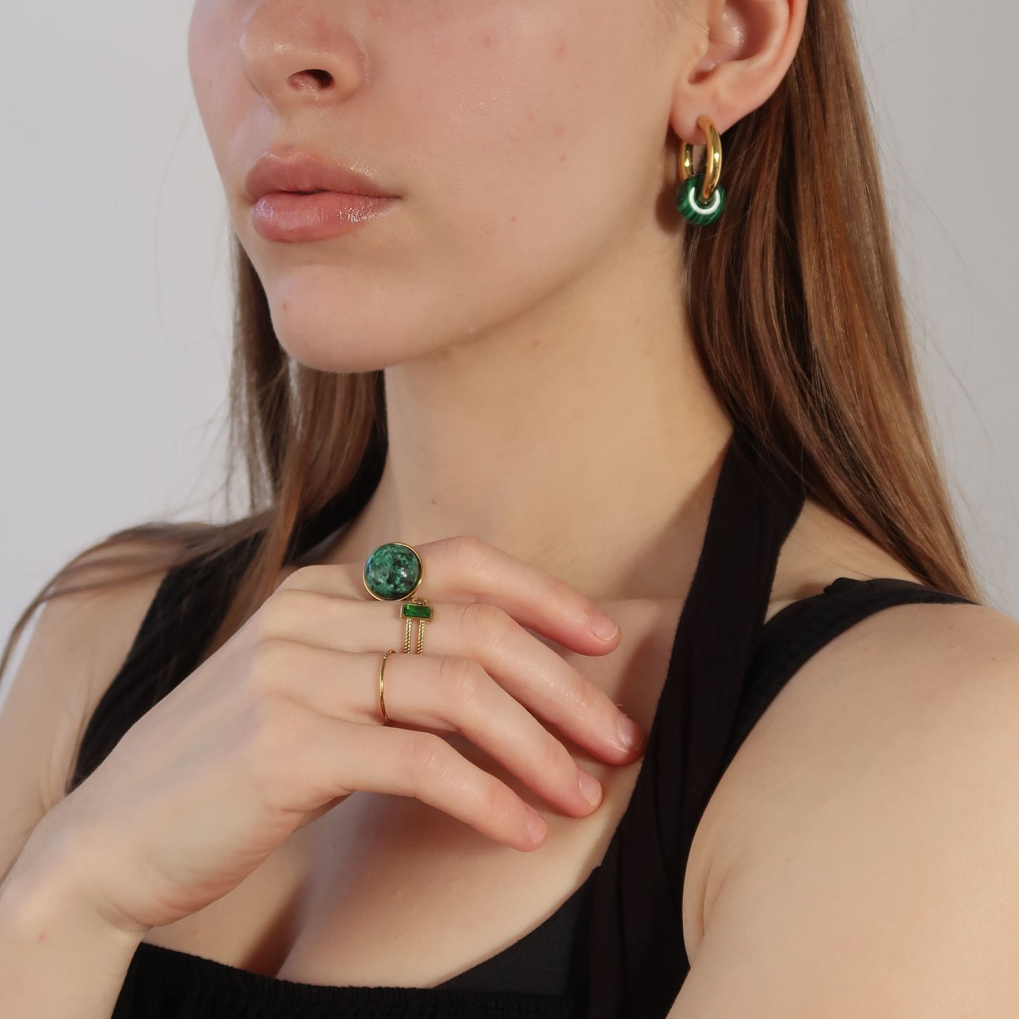 Green Marble Ring - Green Stone Women's Ring in Gold