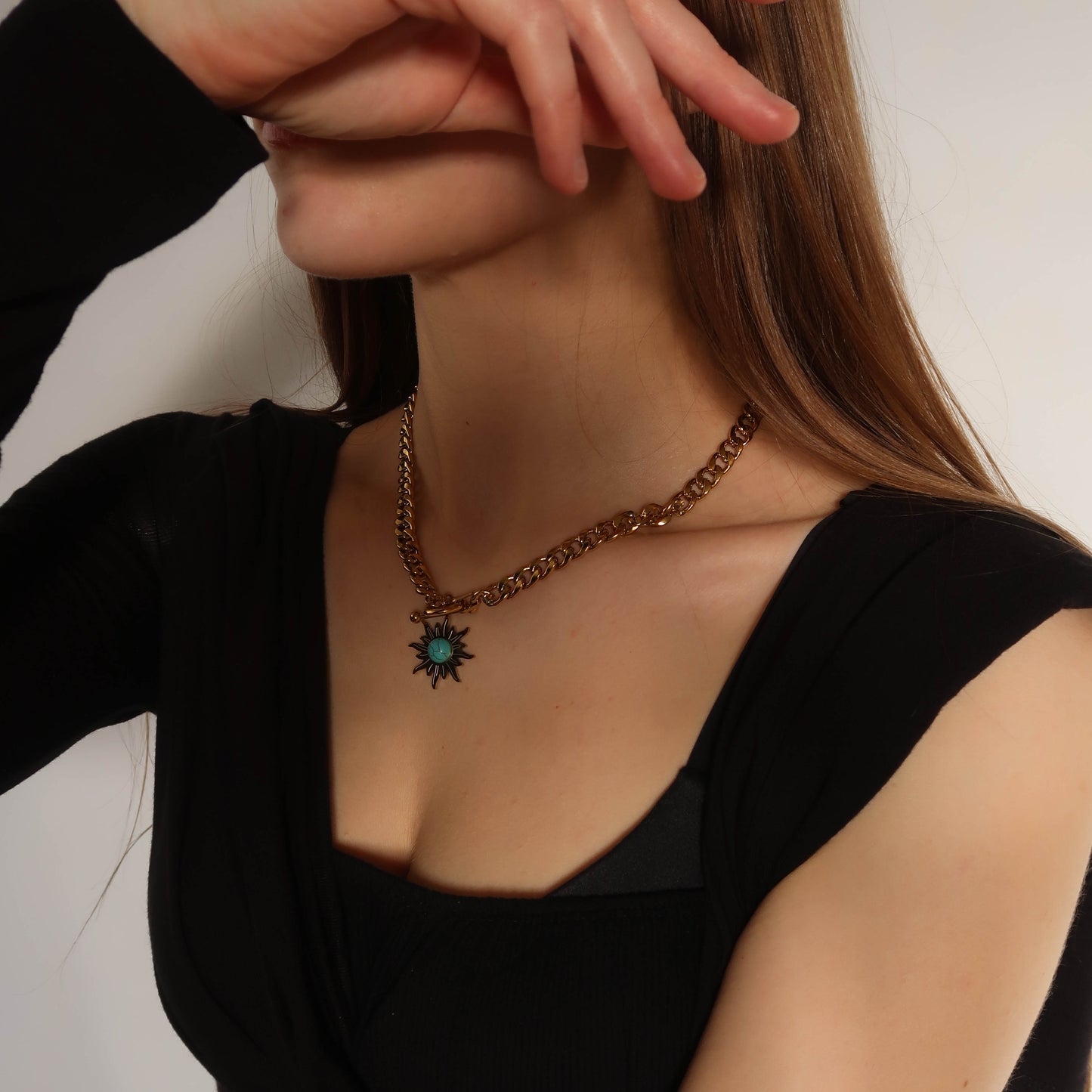 The Sun is Blue Marble - Gold Stone Sun Necklace