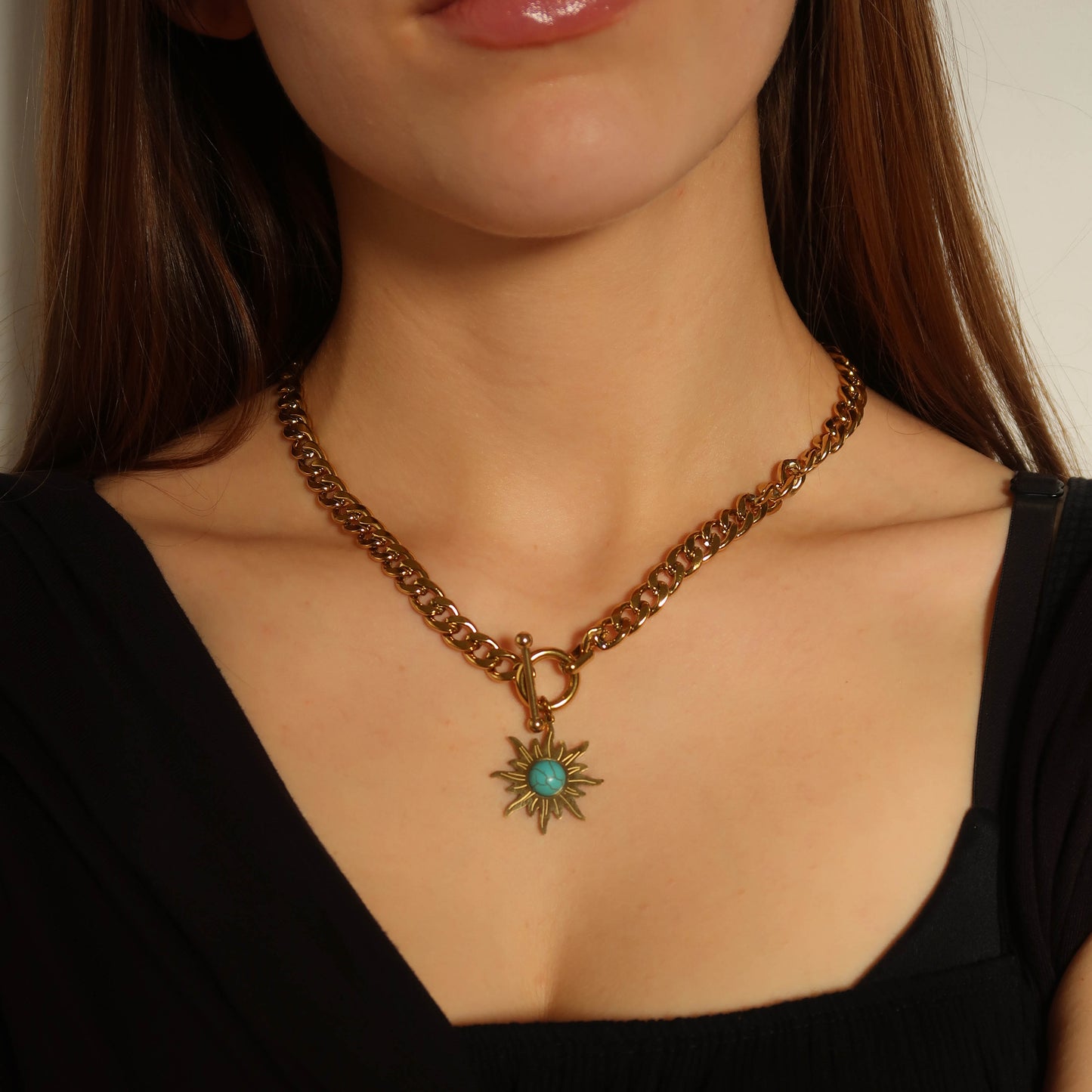 The Sun is Blue Marble - Gold Stone Sun Necklace