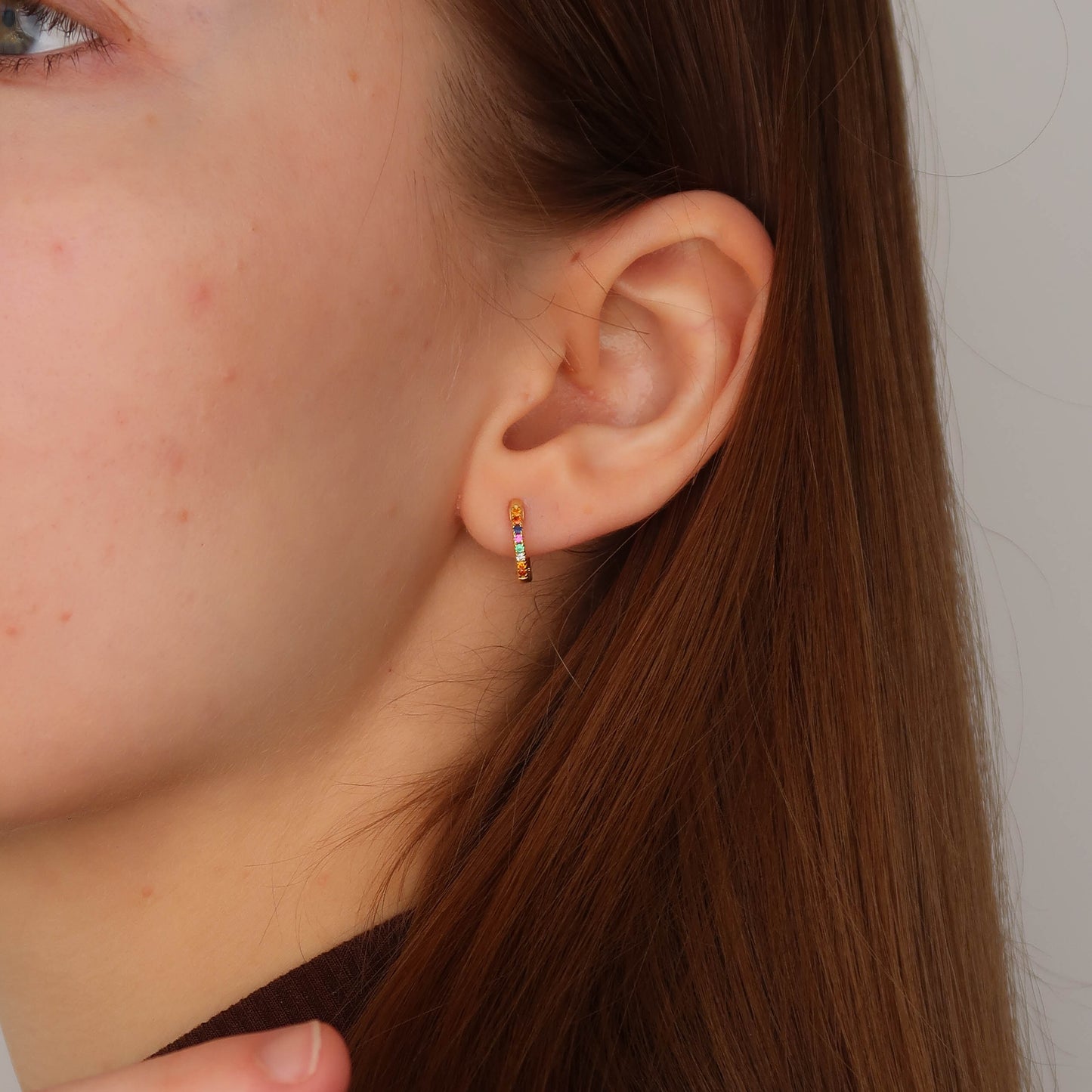 Multi Coloured Rainbow Huggies - Gold Small Hoop Earrings