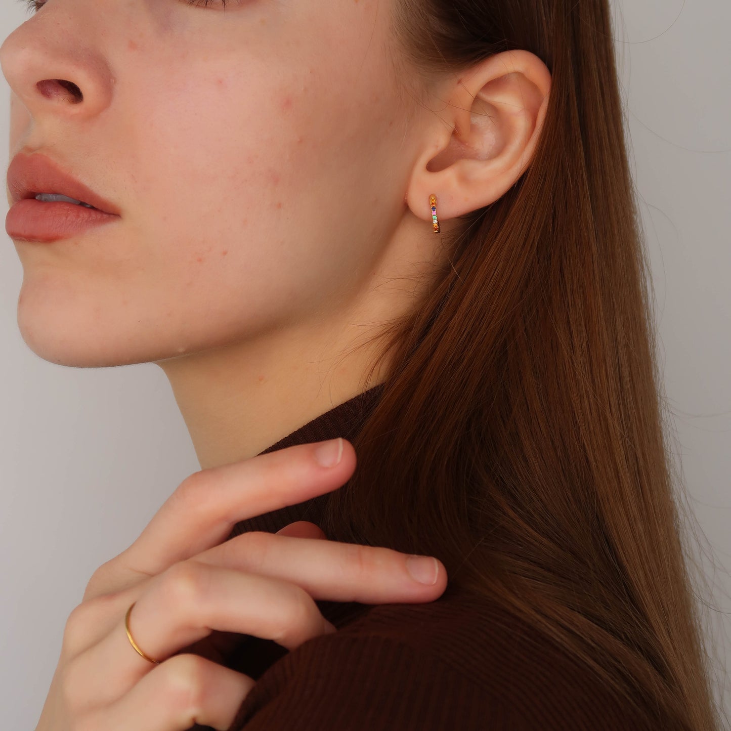 Multi Coloured Rainbow Huggies - Gold Small Hoop Earrings