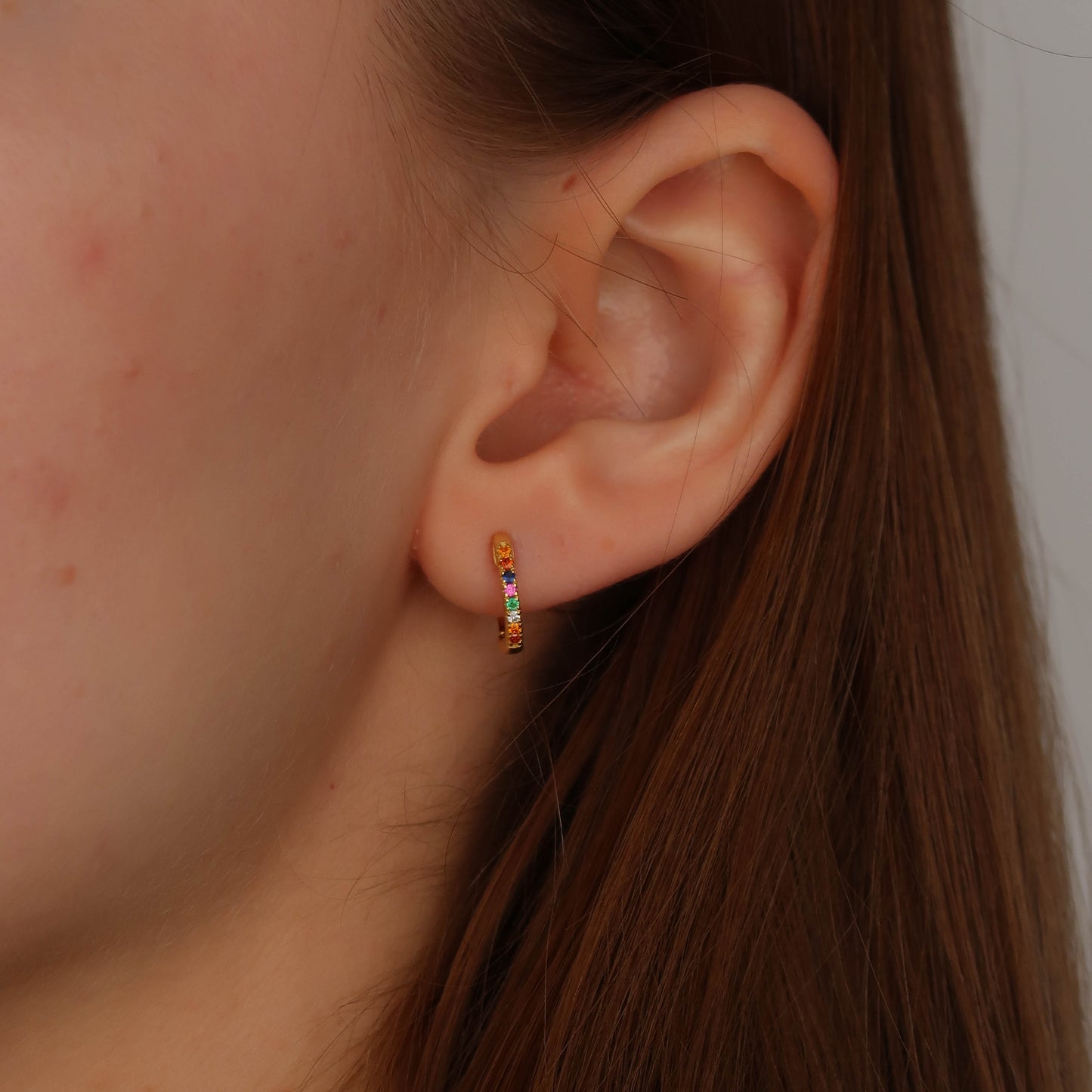 Multi Coloured Rainbow Huggies - Gold Small Hoop Earrings