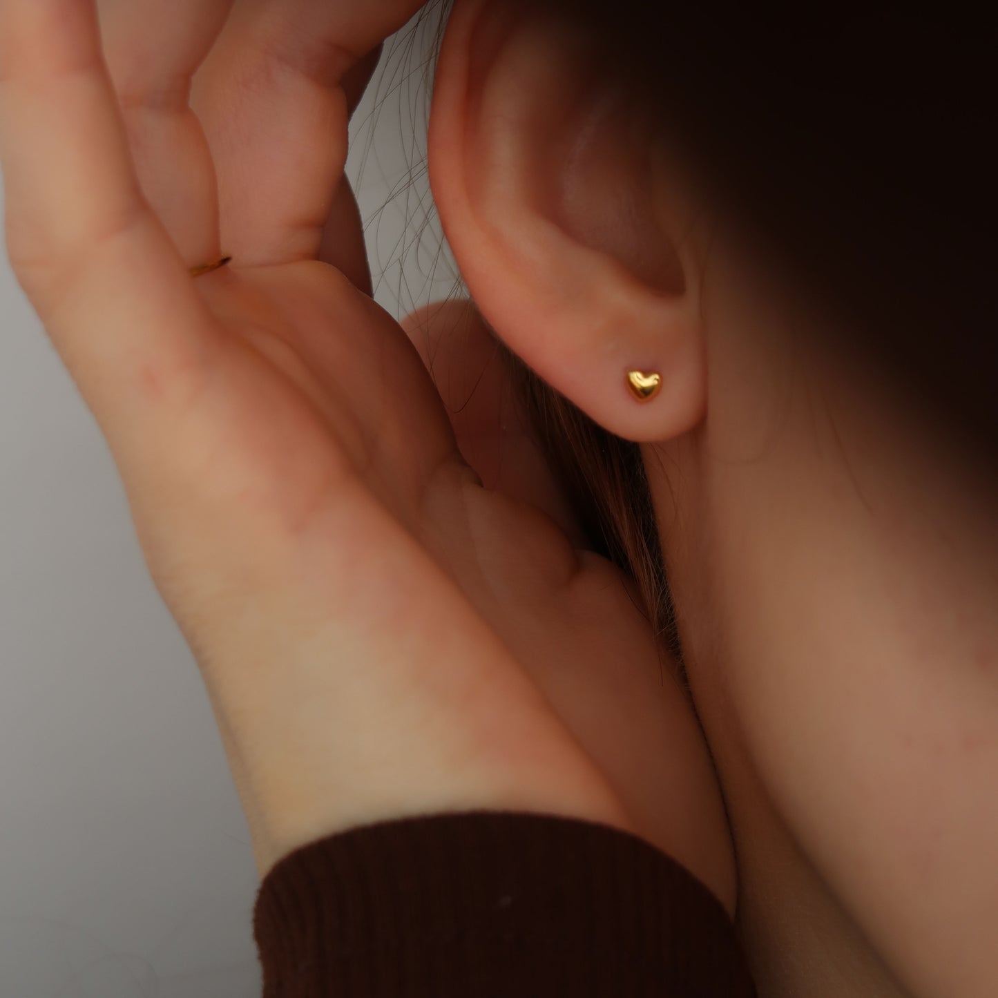 Golden Heart Dainty Studs - Sterling Silver