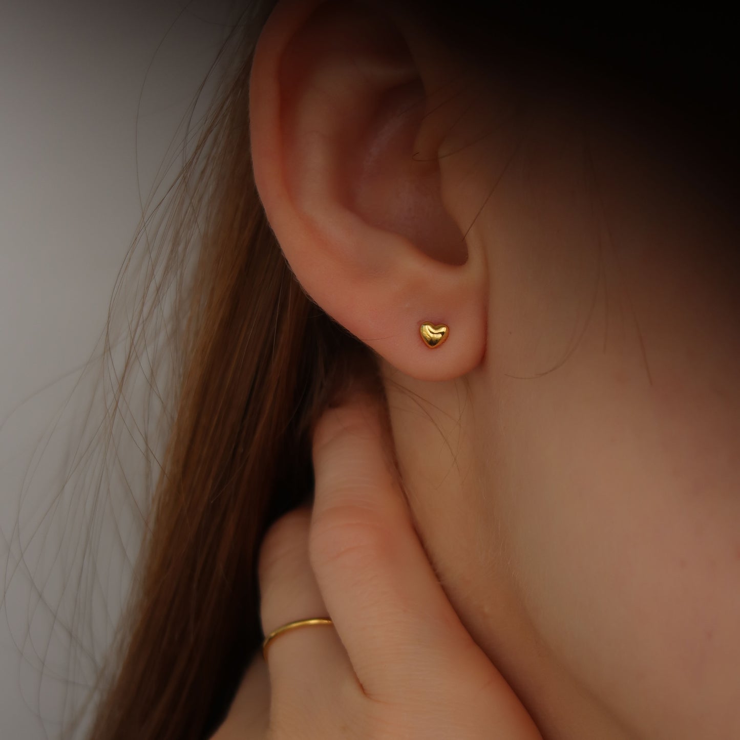 Golden Heart Dainty Studs - Sterling Silver