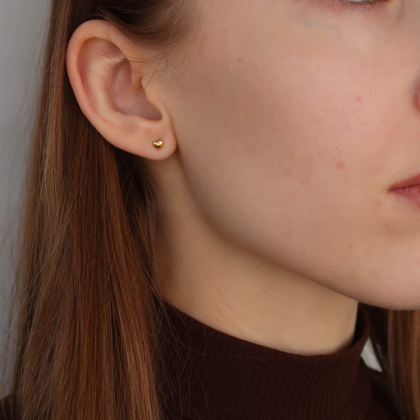 Golden Heart Dainty Studs - Sterling Silver