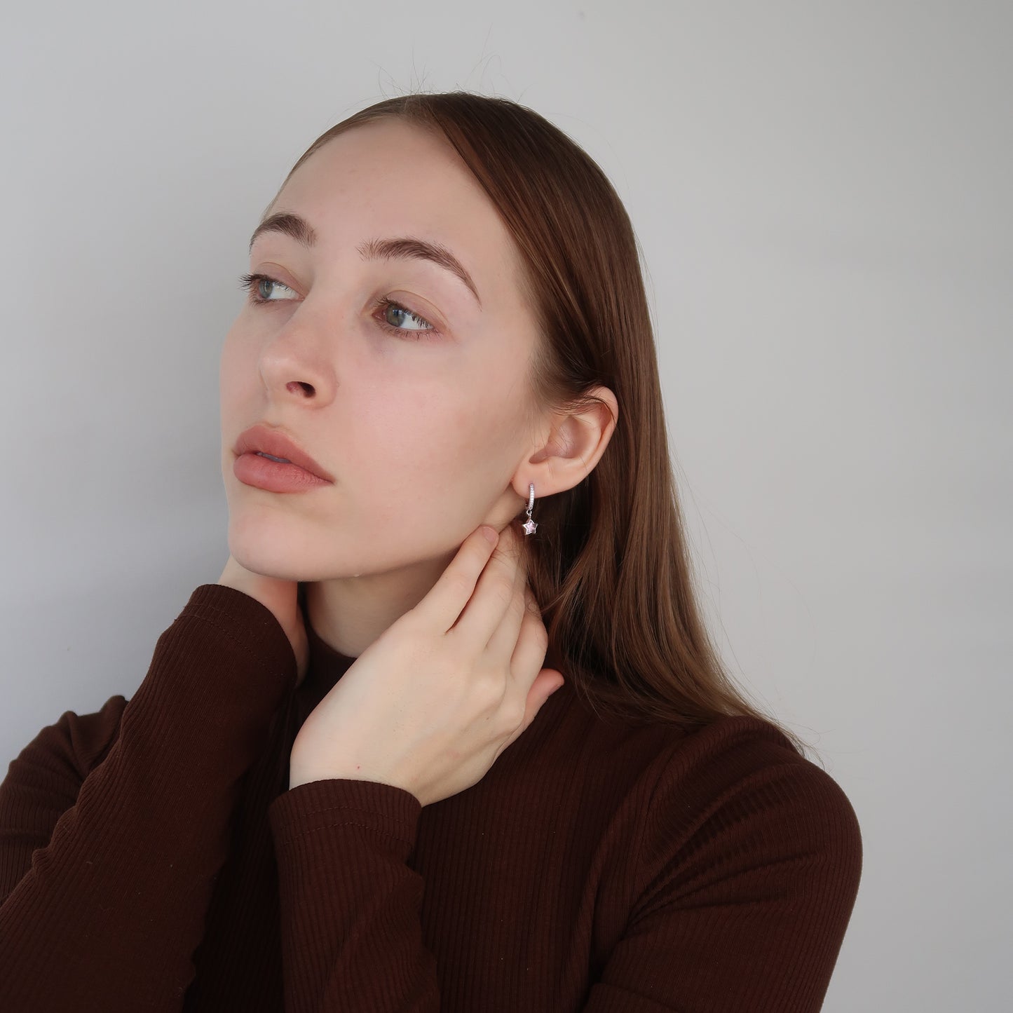 Pink Star Drop Earrings  - Platinum on Sterling Silver