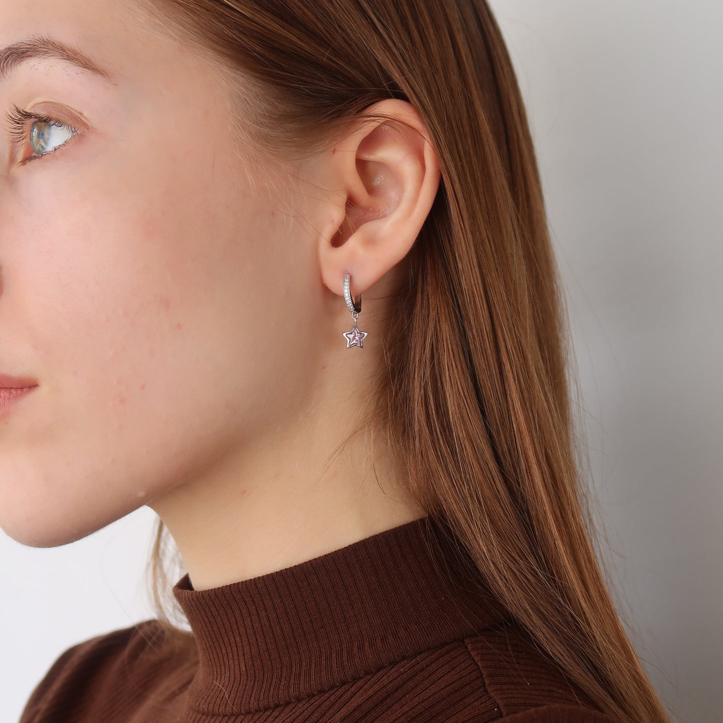 Pink Star Drop Earrings  - Platinum on Sterling Silver