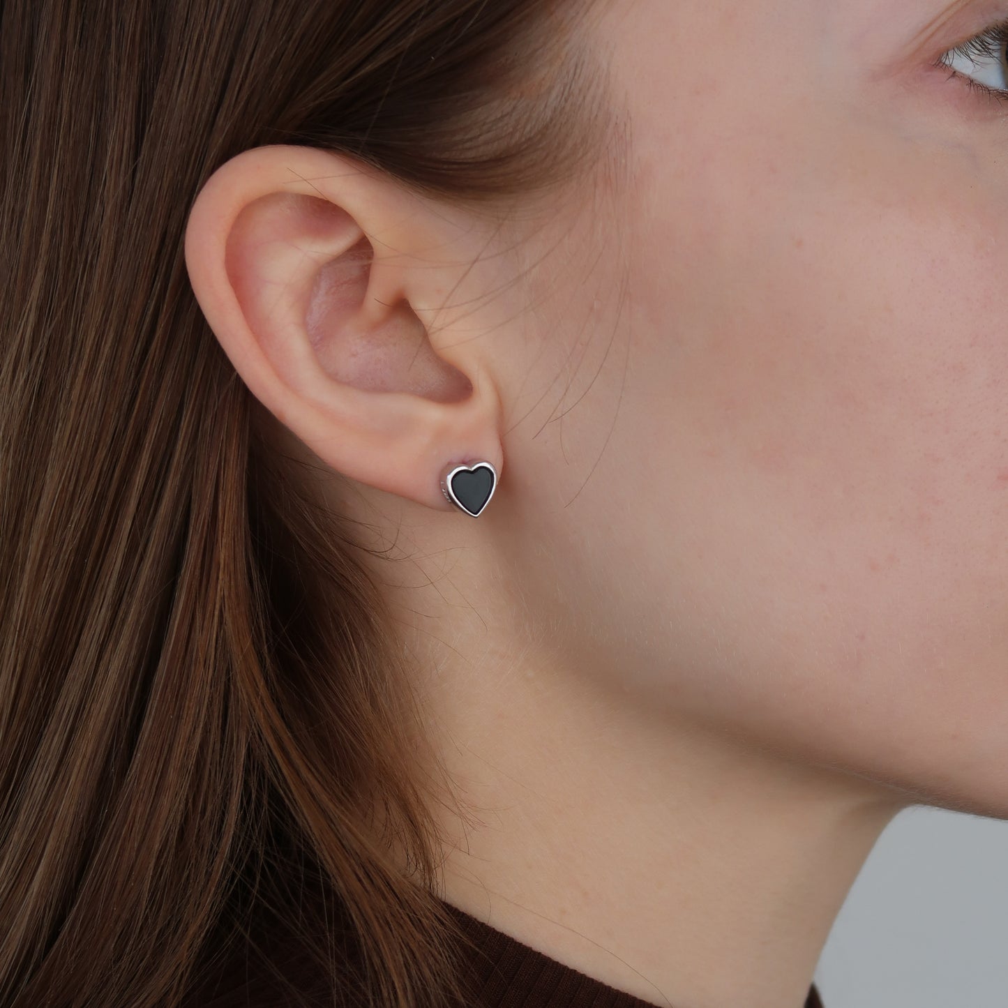 BLACK HEART STUDS - Sterling Silver, Platinum Plating