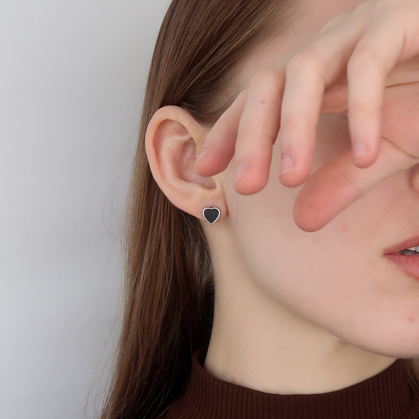 BLACK HEART STUDS - Sterling Silver, Platinum Plating