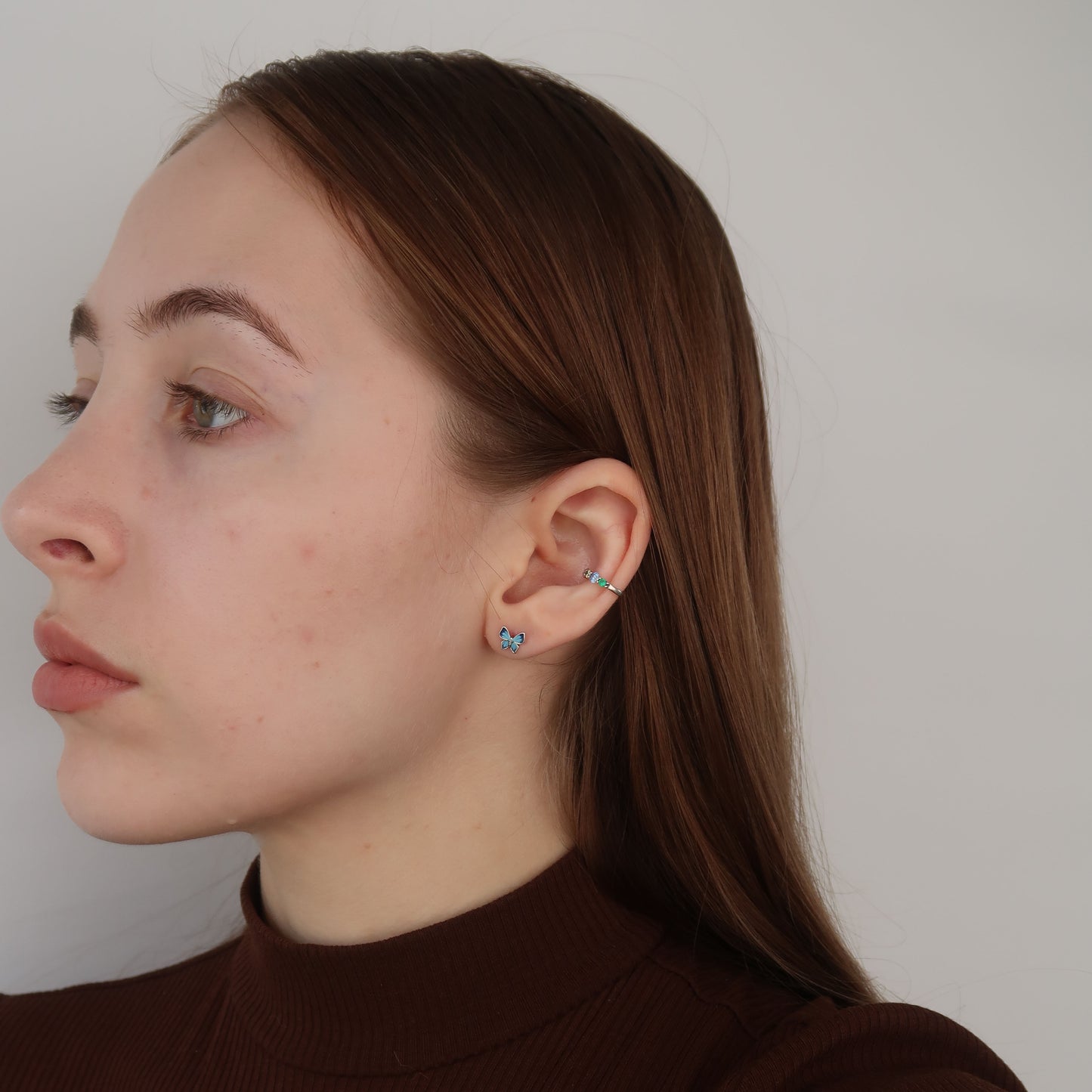 Silver Multi Colour Ear Cuff - Rainbow Zircon Crystals (sterling silver)