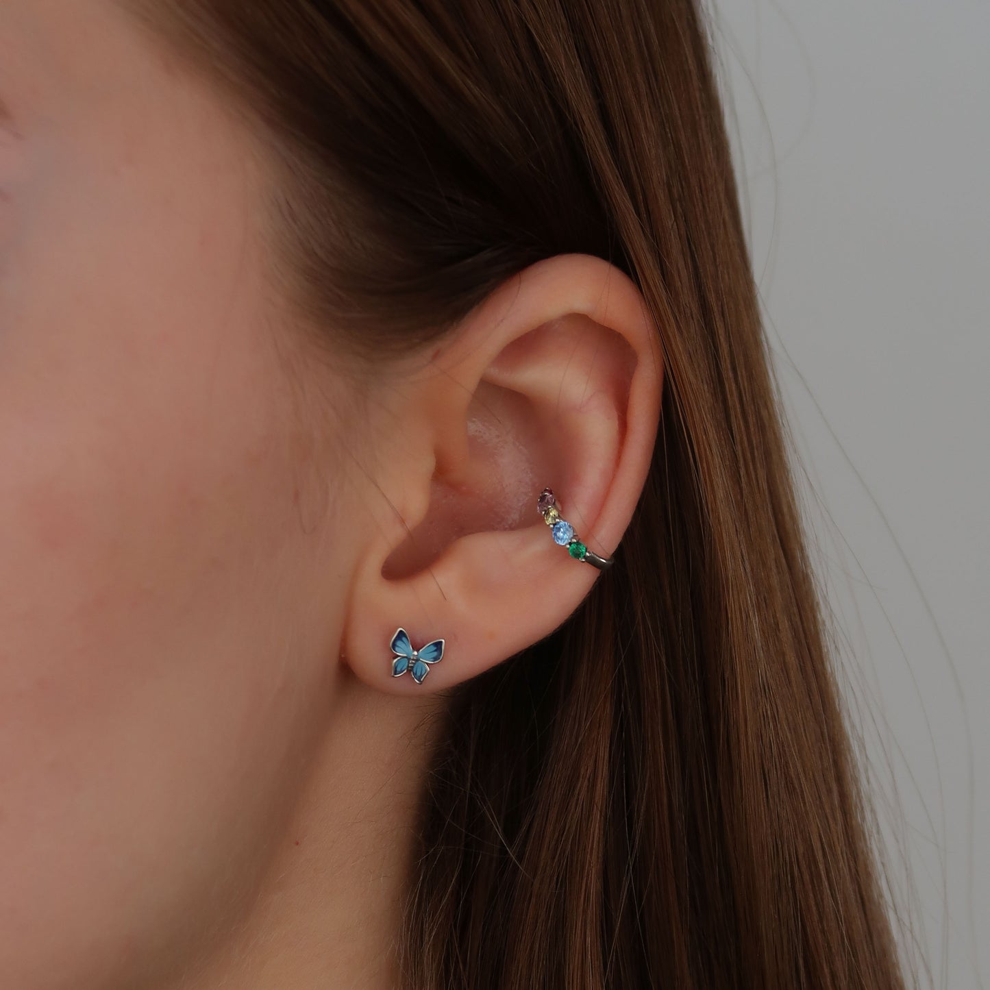 Silver Multi Colour Ear Cuff - Rainbow Zircon Crystals (sterling silver)