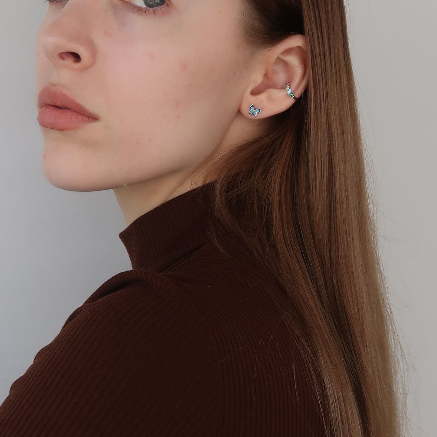 Silver Multi Colour Ear Cuff - Rainbow Zircon Crystals (sterling silver)