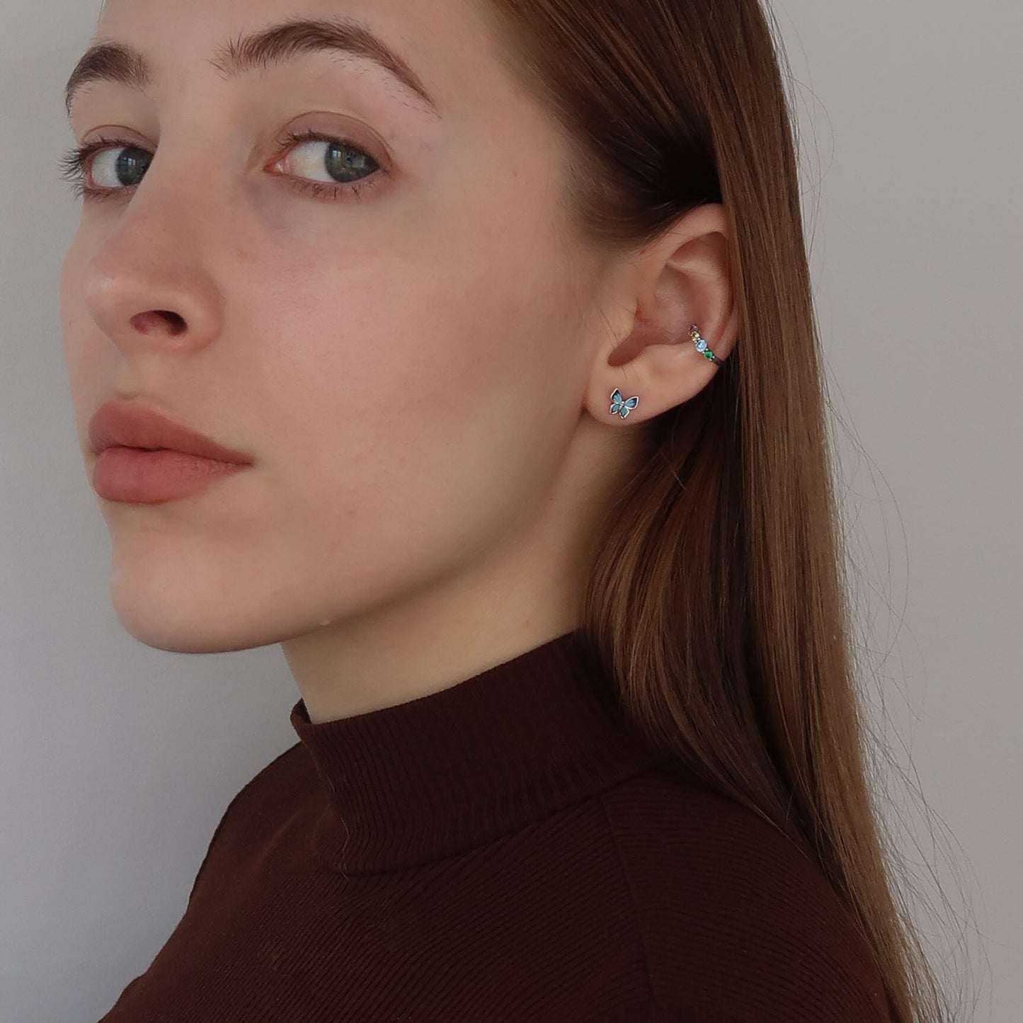 Silver Multi Colour Ear Cuff - Rainbow Zircon Crystals (sterling silver)