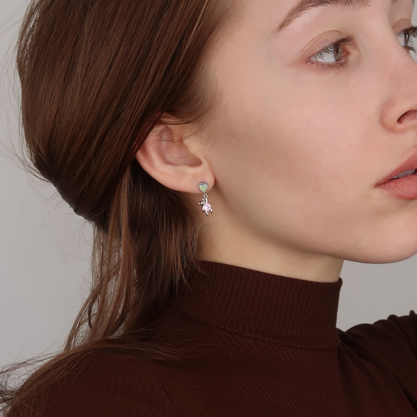 Pink Bear Drop Earrings - Sterling Silver, Synthetic opal