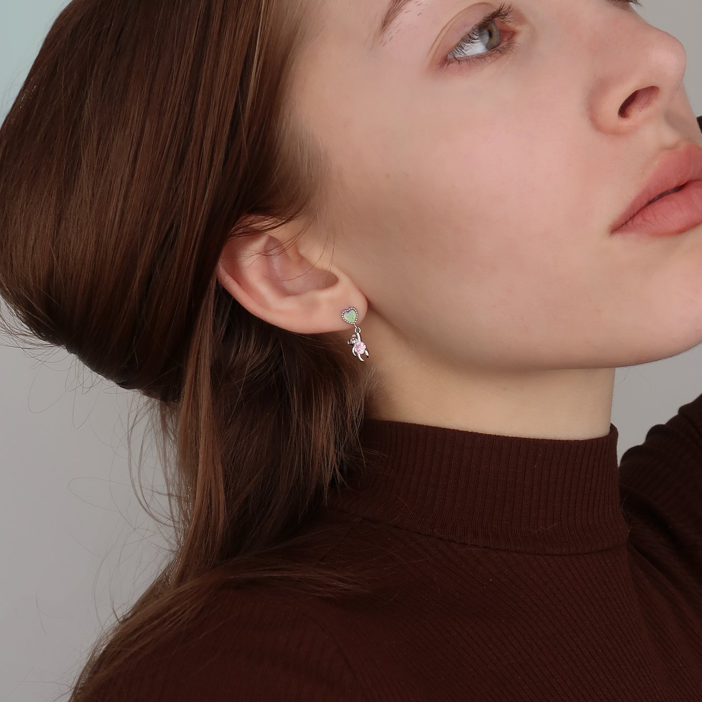 Pink Bear Drop Earrings - Sterling Silver, Synthetic opal