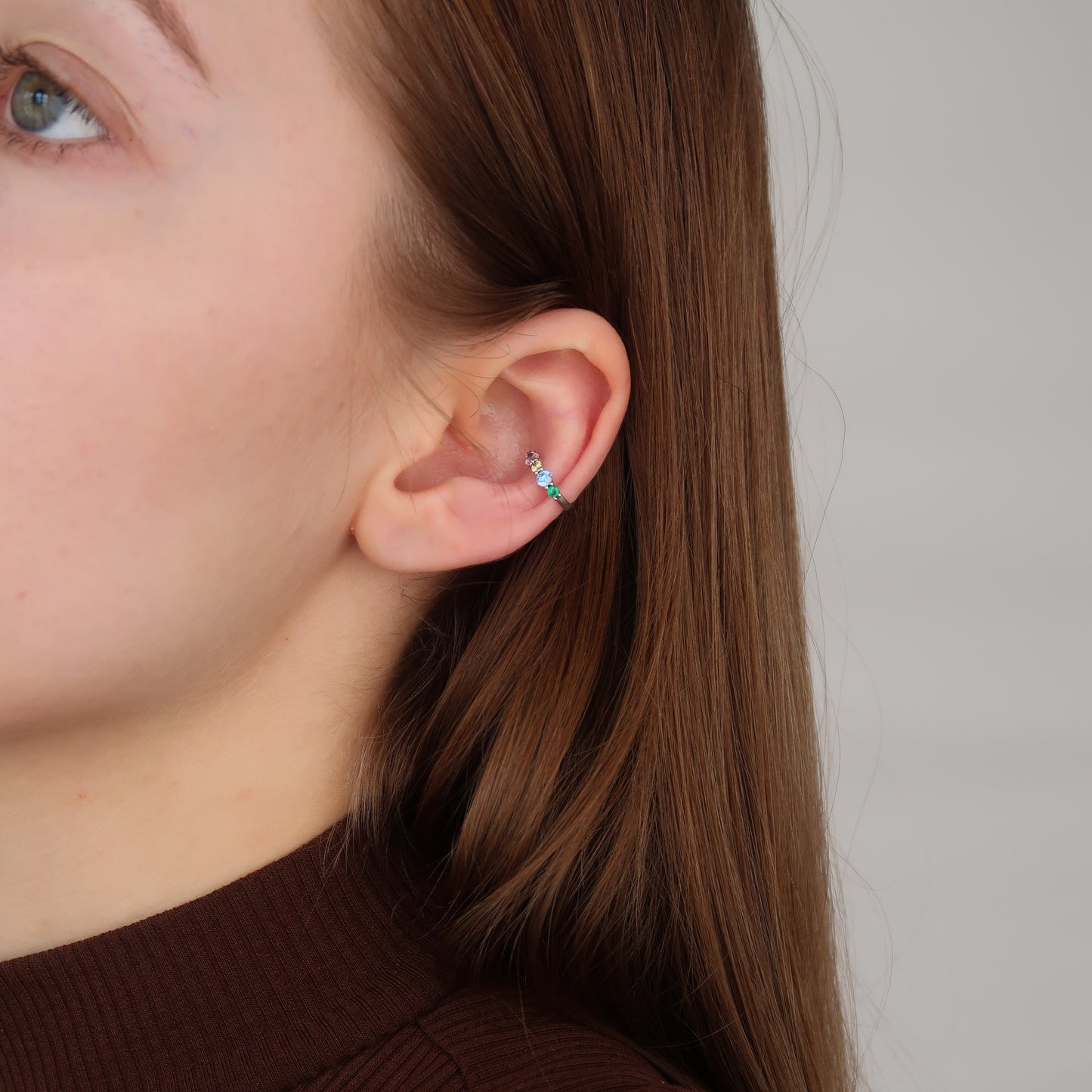 Silver Multi Colour Ear Cuff - Rainbow Zircon Crystals (sterling silver)