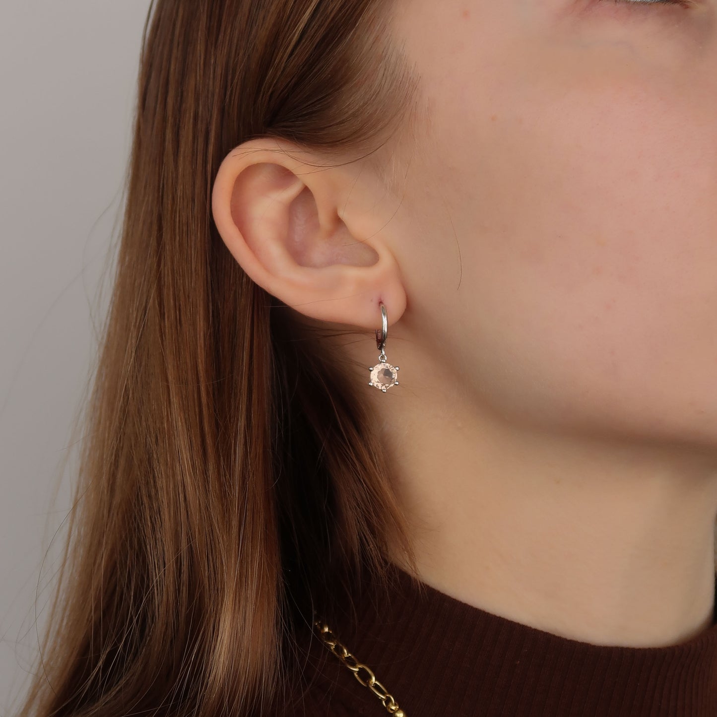 Light Peach Zirconia Crystal Huggie Earrings - Sterling Silver