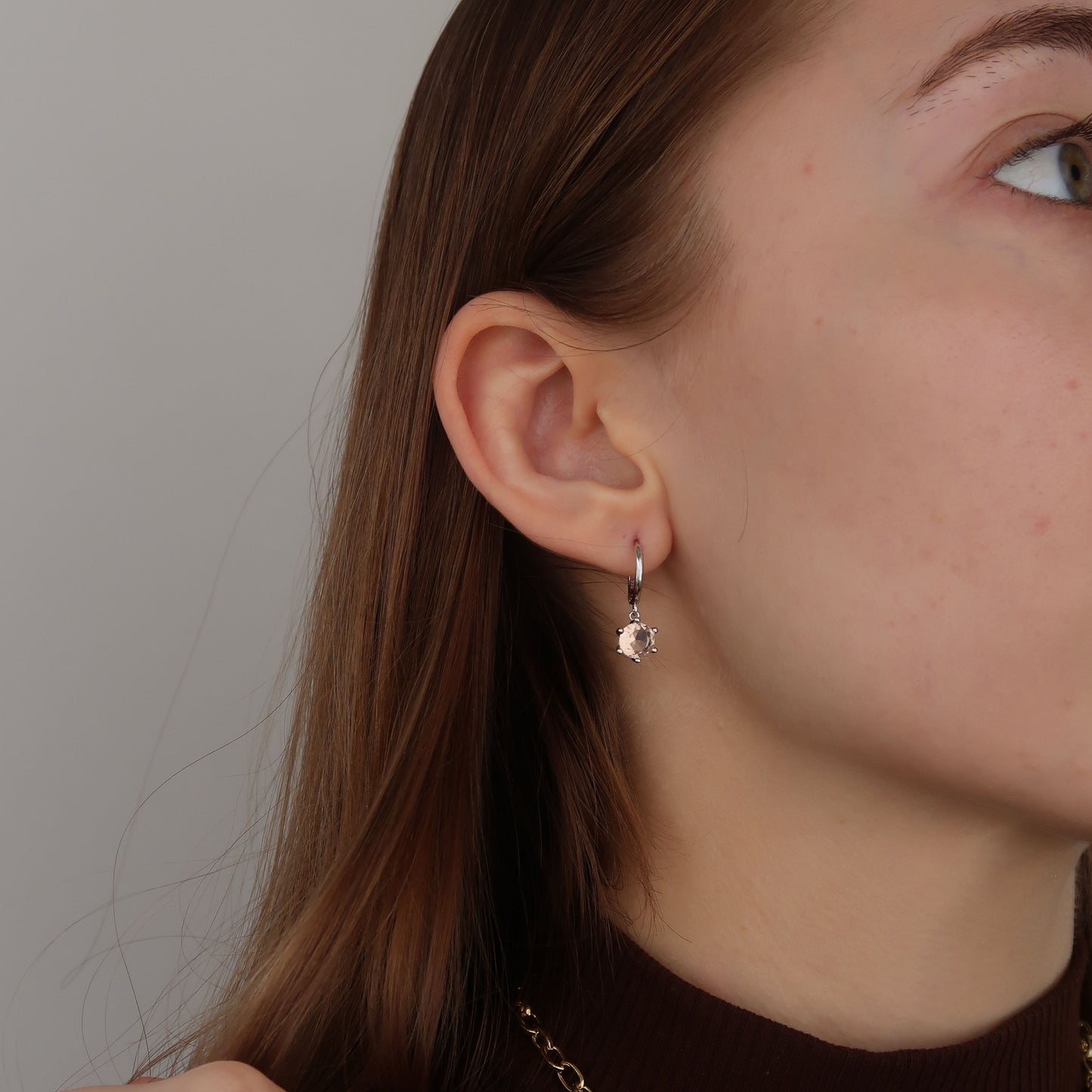 Light Peach Zirconia Crystal Huggie Earrings - Sterling Silver