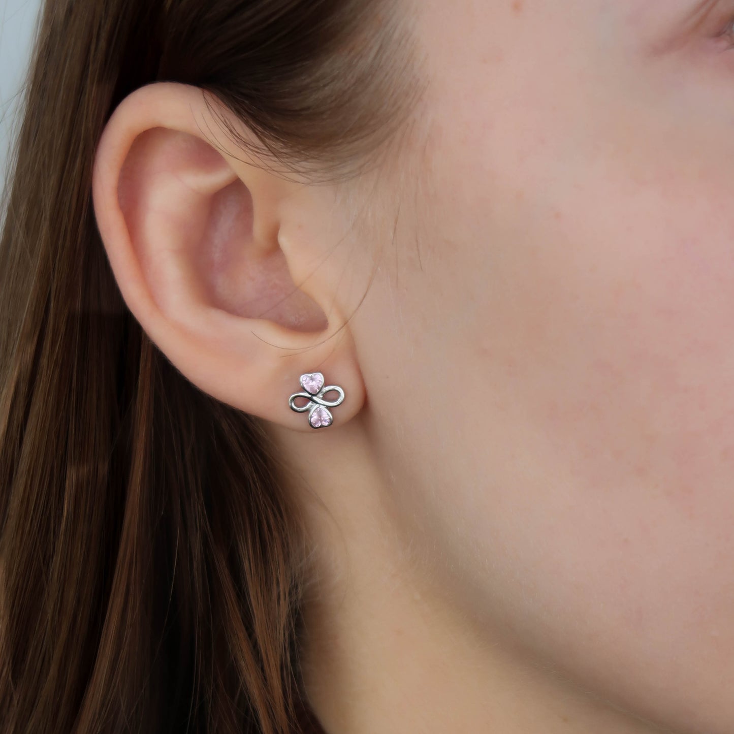 Pink Infinity Love Studs - Sterling Silver Earrings