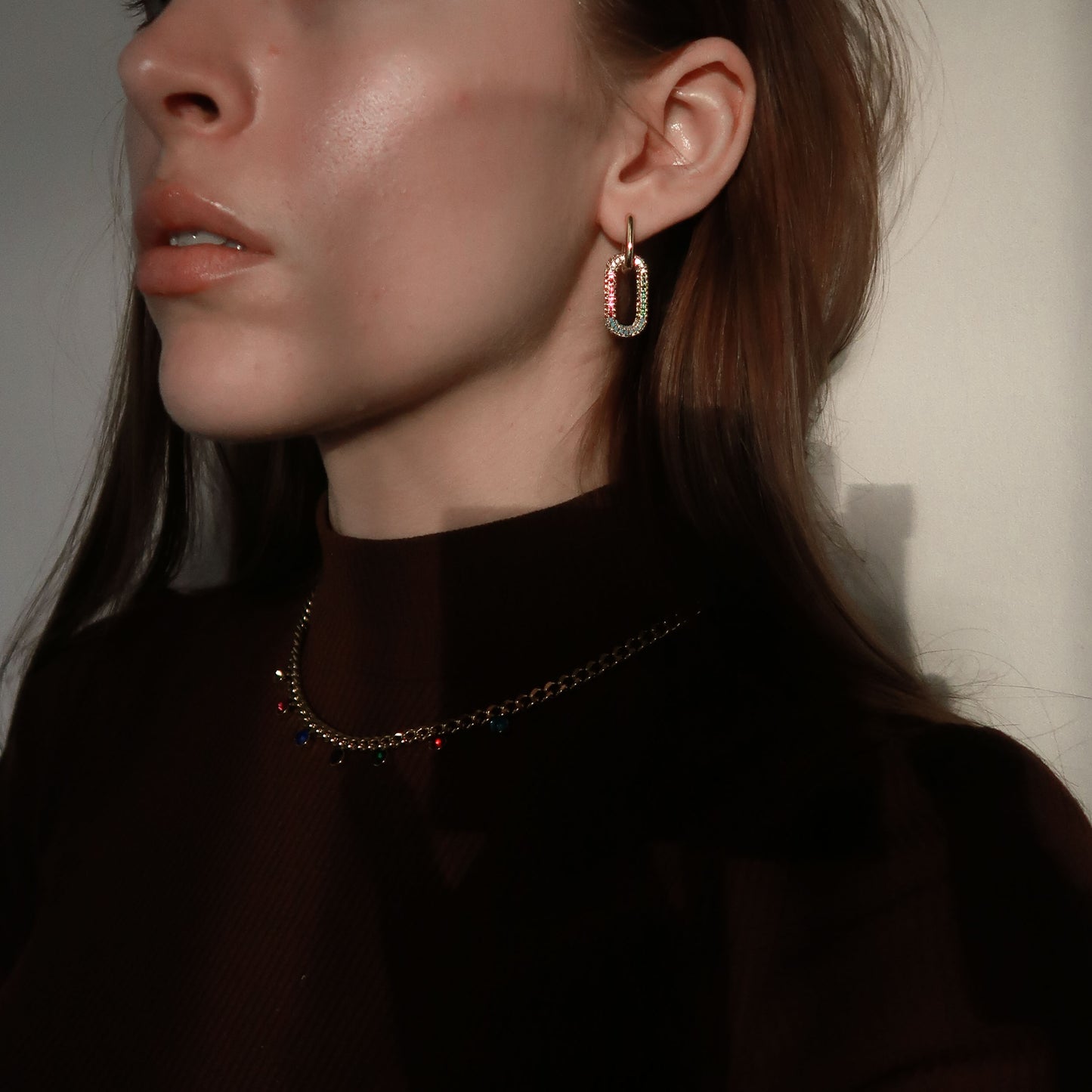 Geo Gem Earrings, Colourful Crystal Geometric Gold Hoops