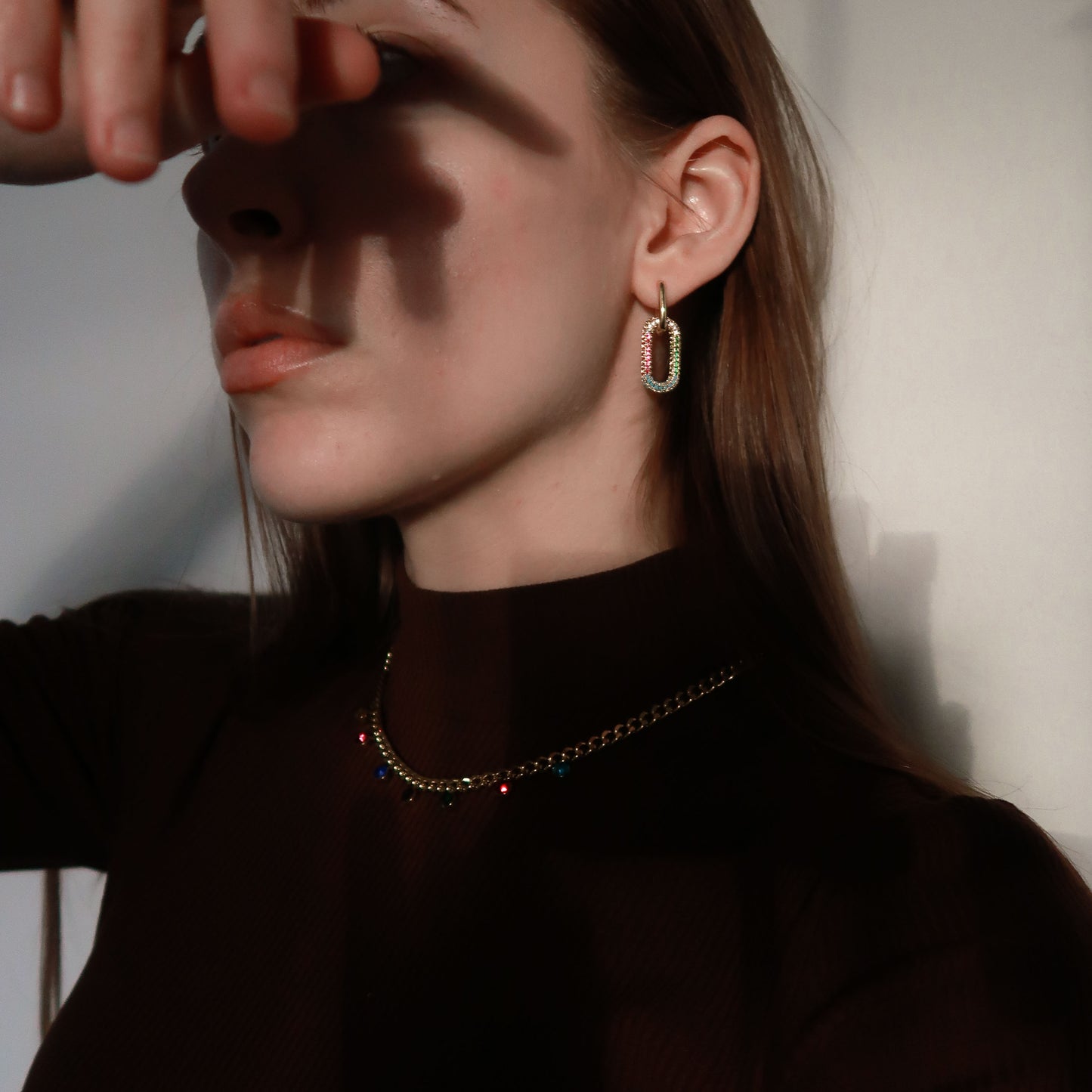 Geo Gem Earrings, Colourful Crystal Geometric Gold Hoops