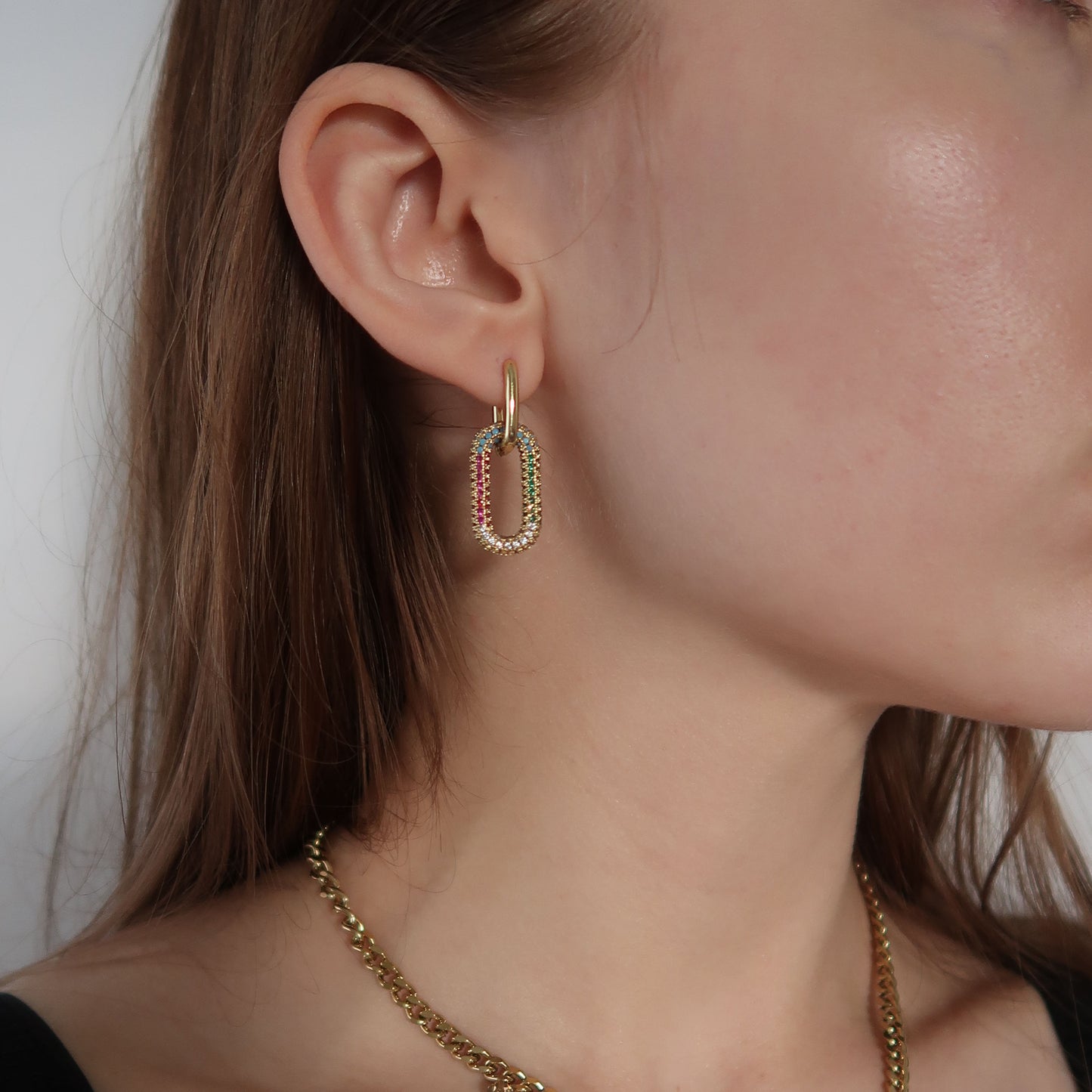 Geo Gem Earrings, Colourful Crystal Geometric Gold Hoops