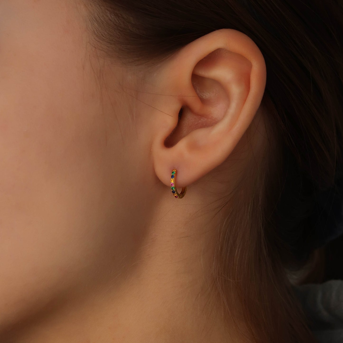 Colourful Pave Huggies, Gold - Sterling Silver Earrings