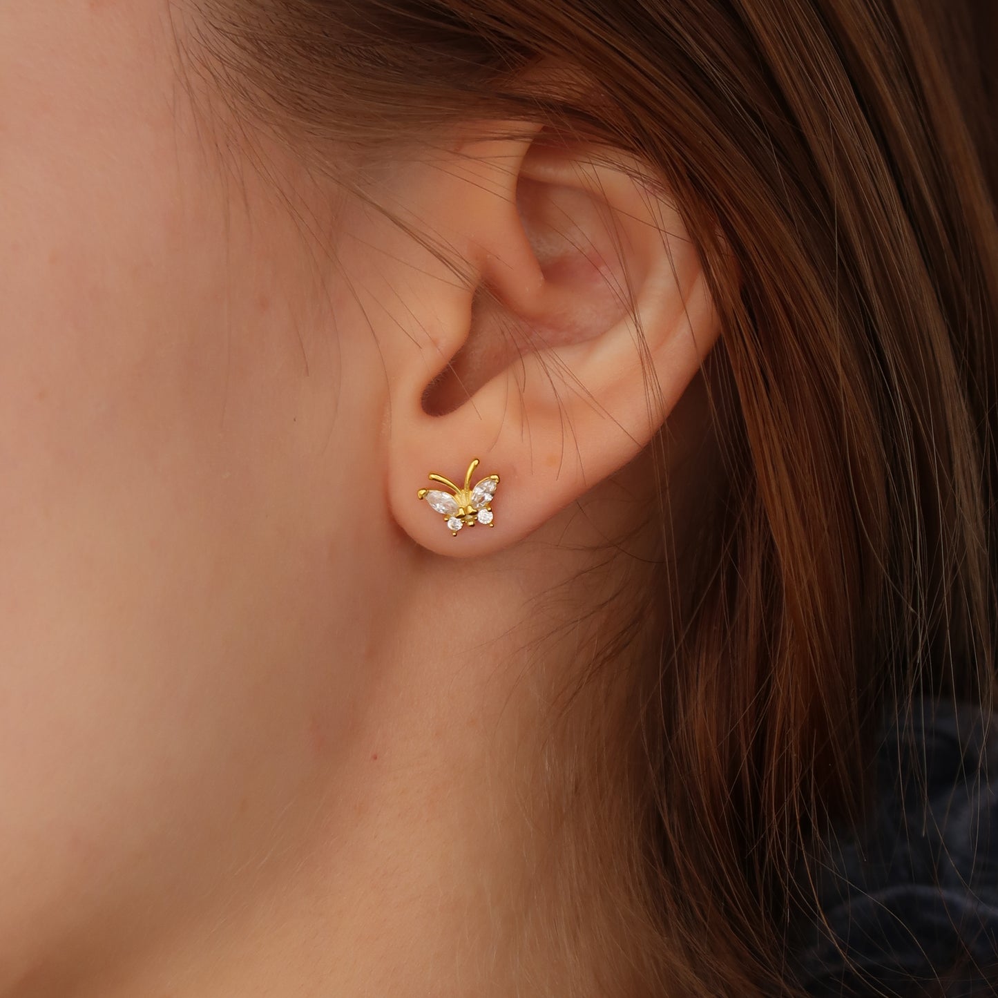 SINGLE BUTTERFLY STUD (single earring) - Screw Backs 5mm for Thin Ears