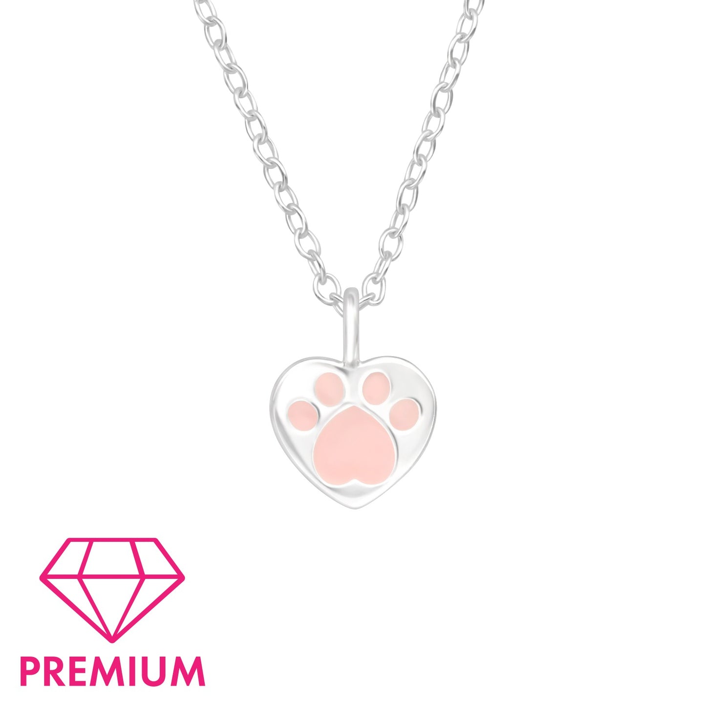 Kids Sterling Silver Paw Print Heart Necklace