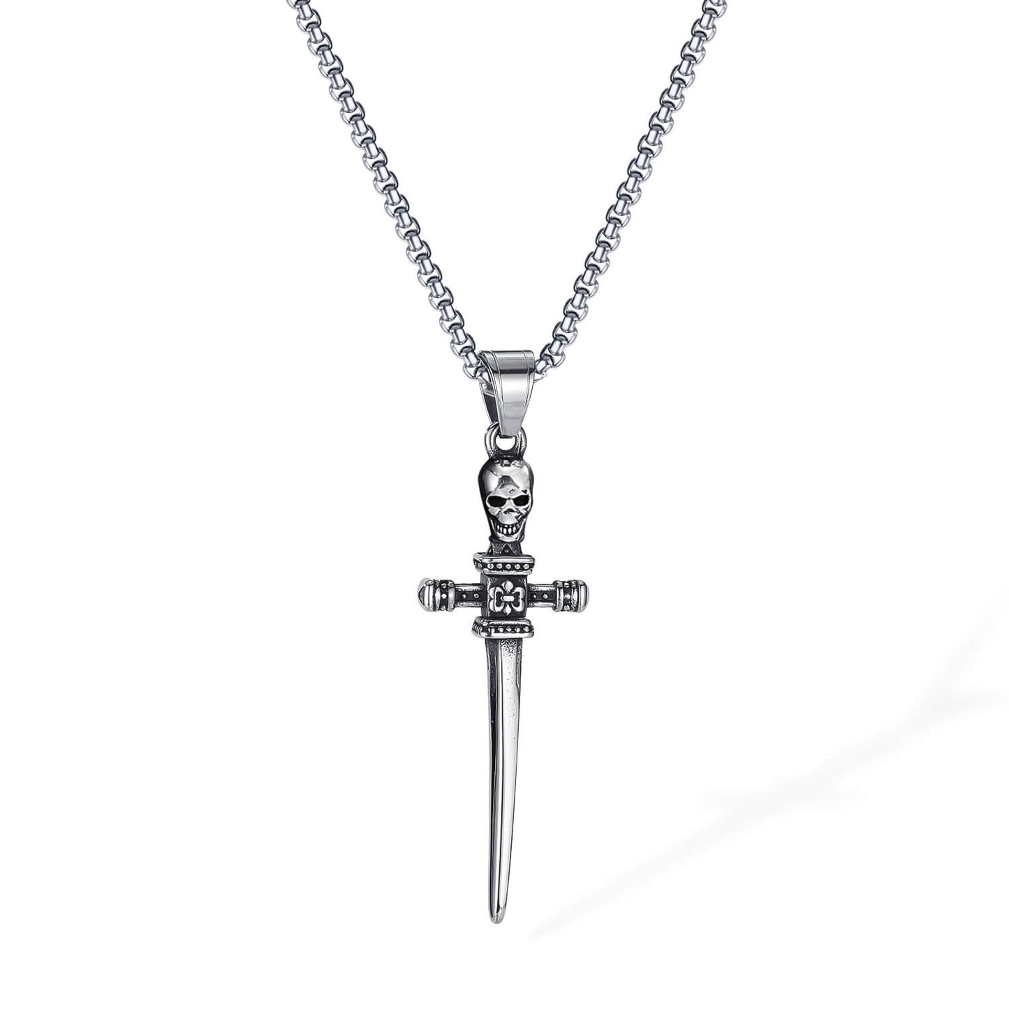 Men's Crucifix Sword Necklace, Skull Pendant