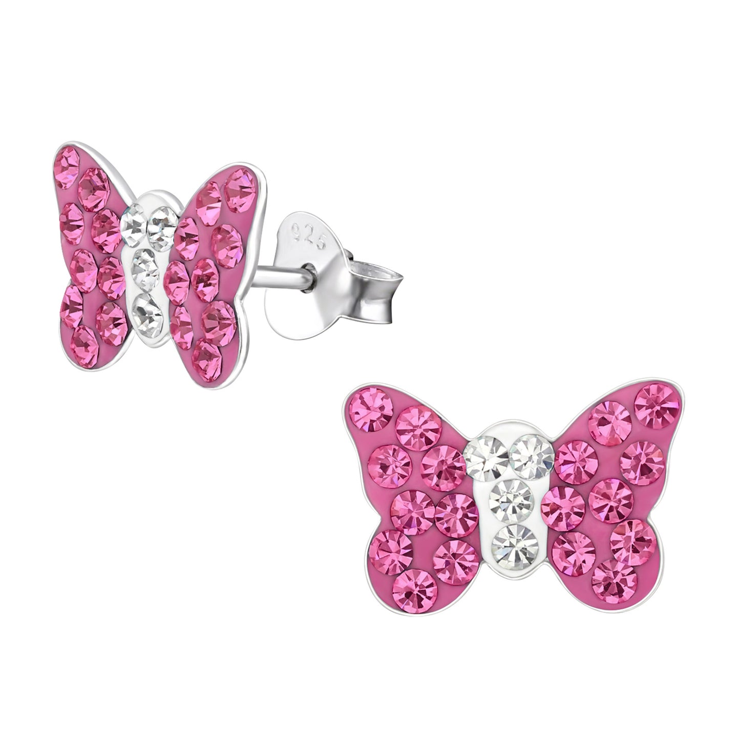 Pink Butterfly Studs, Children's Sterling Silver Earrings