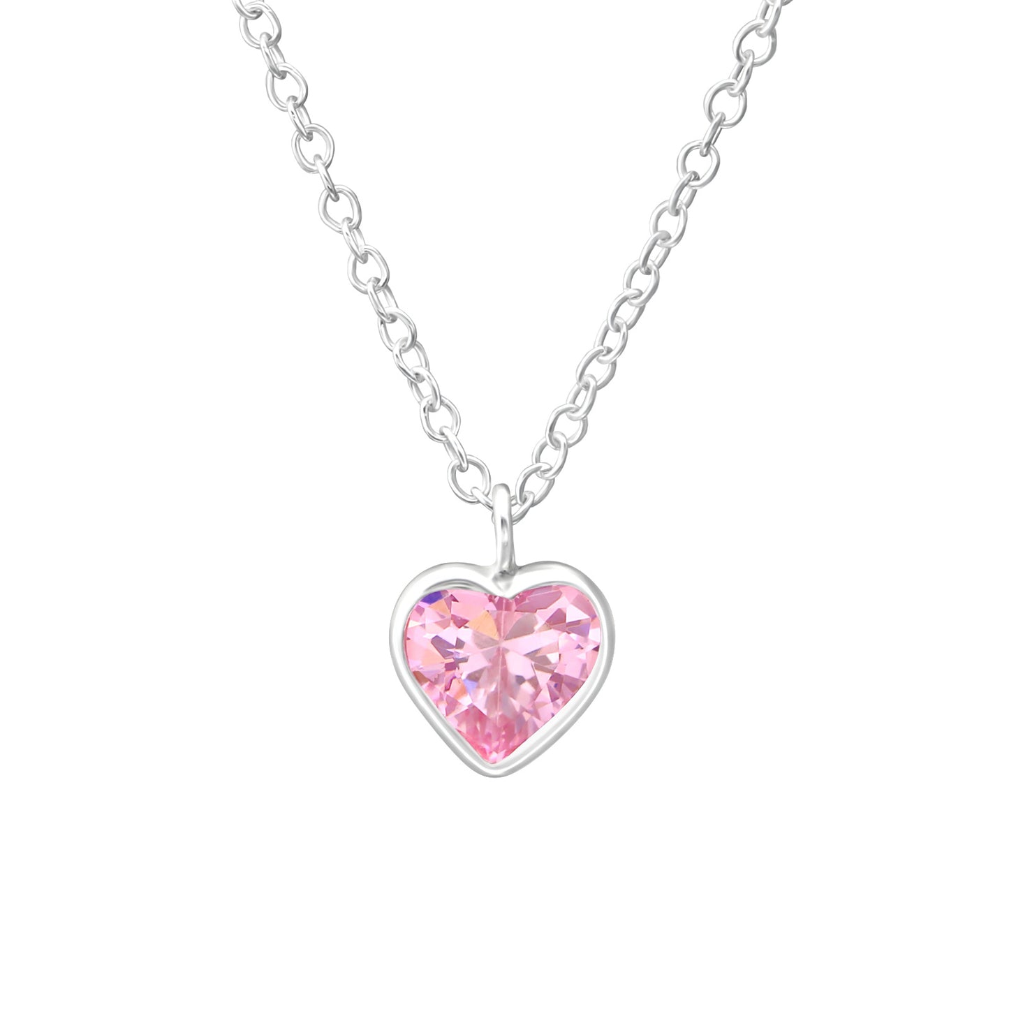 Pink Crystal Heart Necklace, Kids Sterling Silver
