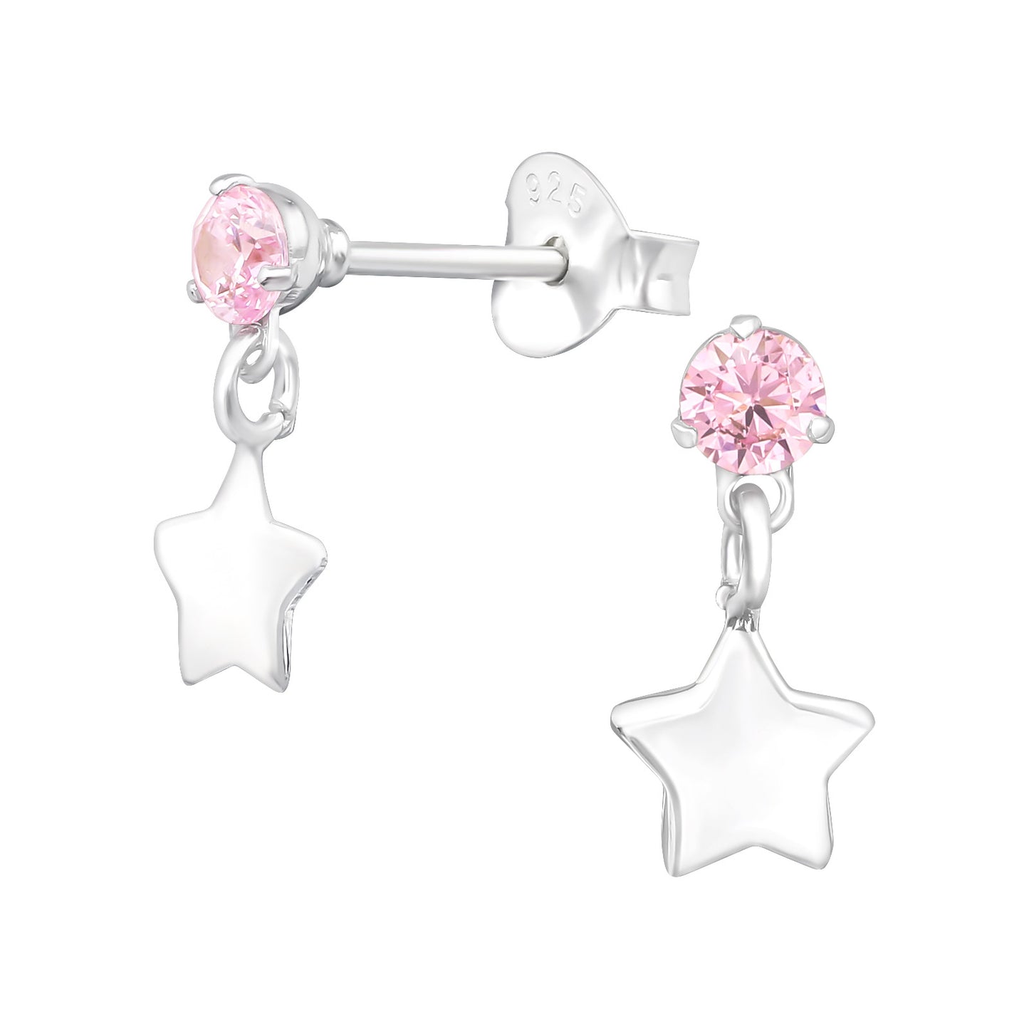 Star-shaped earrings with pink gemstones on a white background