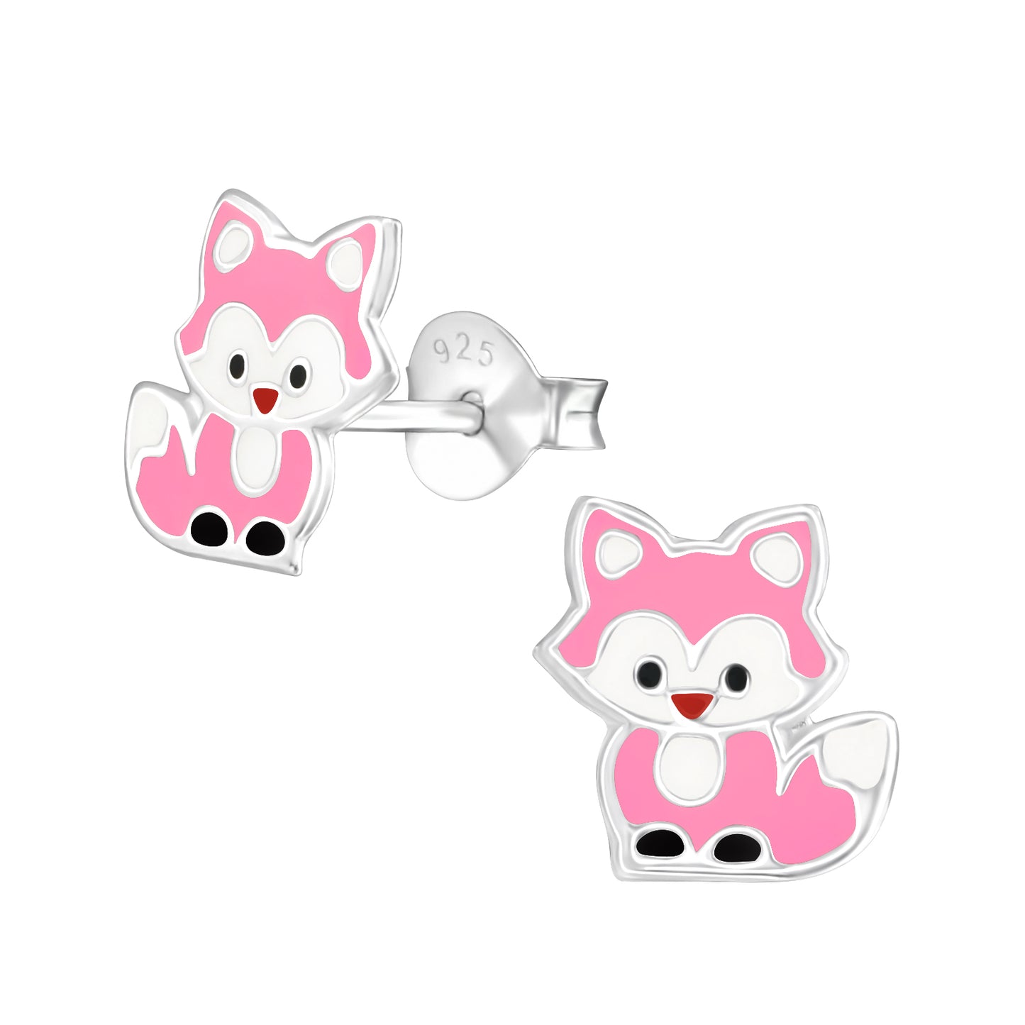 Pink fox-shaped earrings on a white background