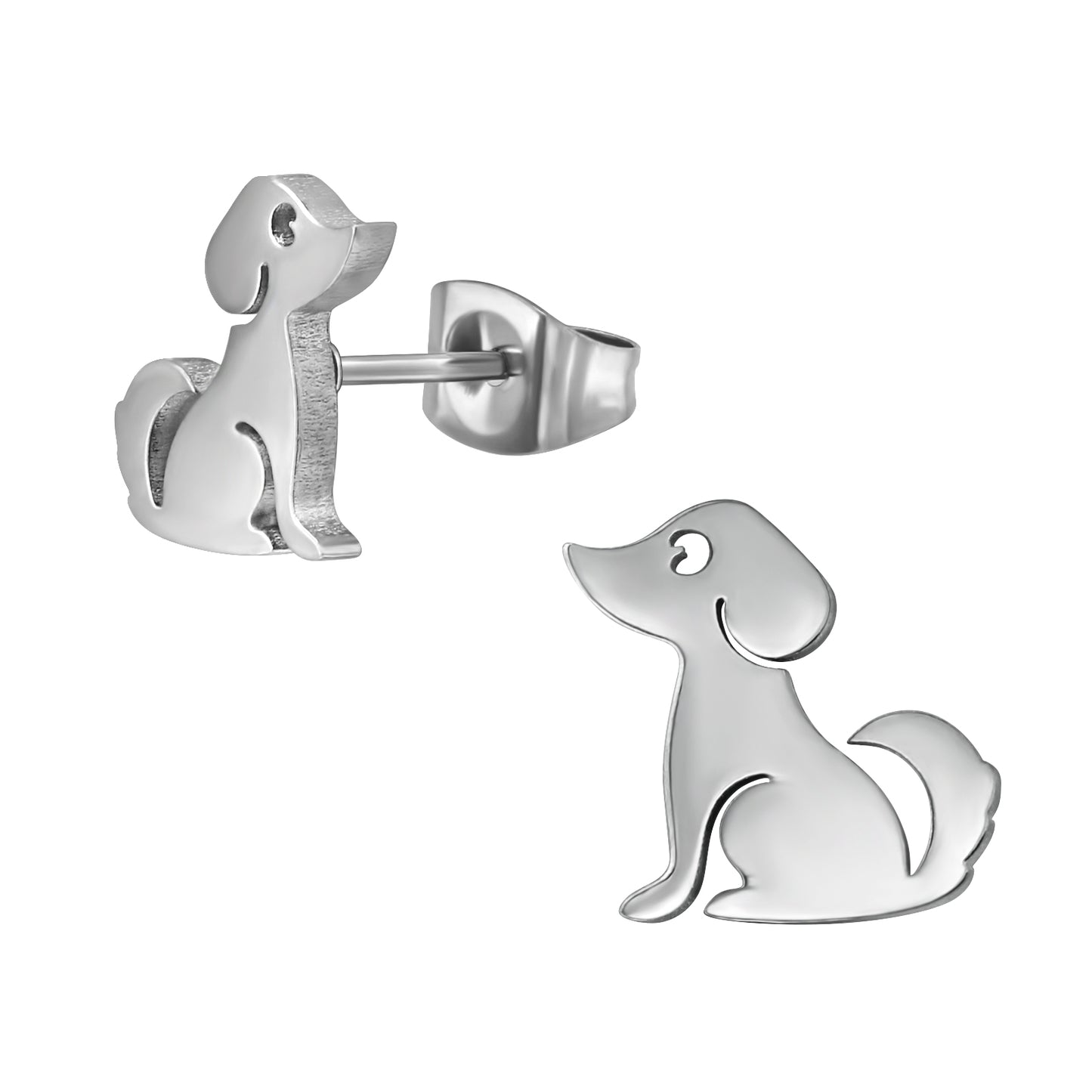 Silver Animal Earrings, Stainless Steel - Dog, Penguin, Cat, Shark