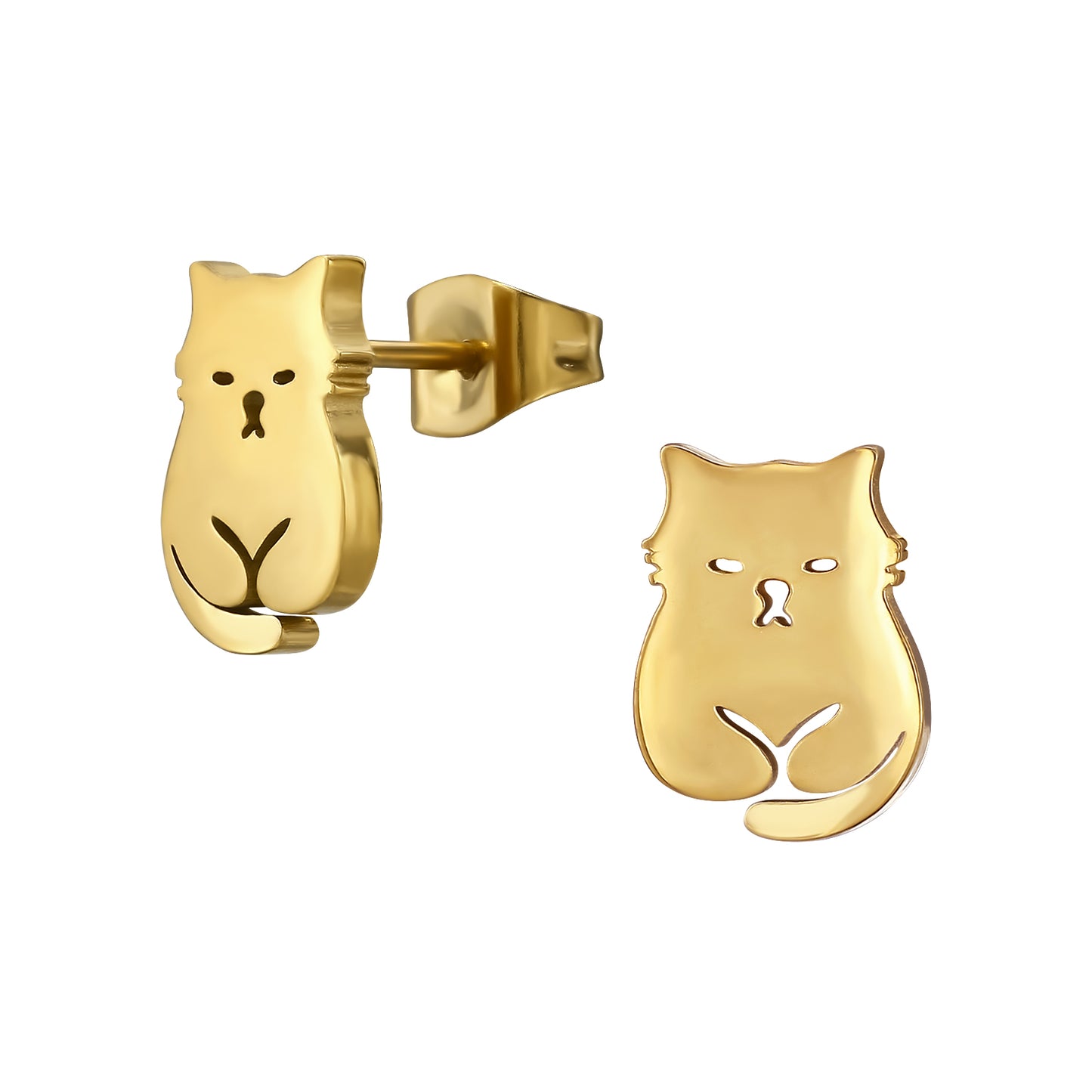 Gold Animal Earrings, Stainless Steel - Dog, Penguin, Cat, Shark