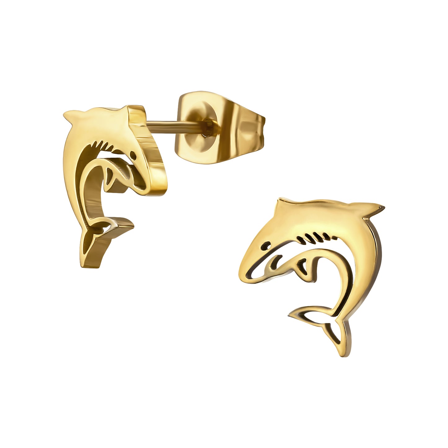 Gold Animal Earrings, Stainless Steel - Dog, Penguin, Cat, Shark
