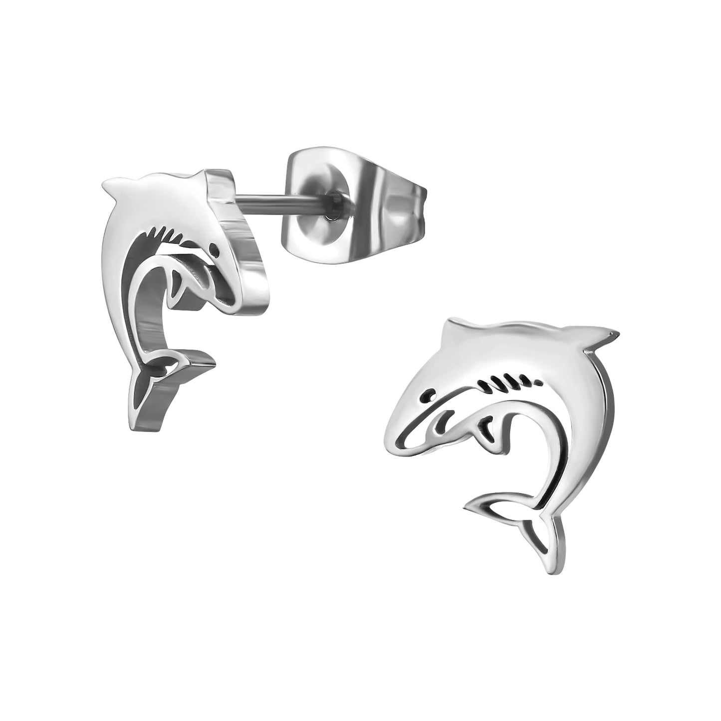 Silver Animal Earrings, Stainless Steel - Dog, Penguin, Cat, Shark