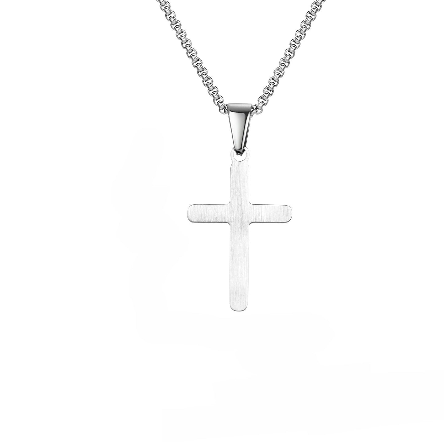 Silver Cross Necklace for Men, Stainless Steel Crucifix