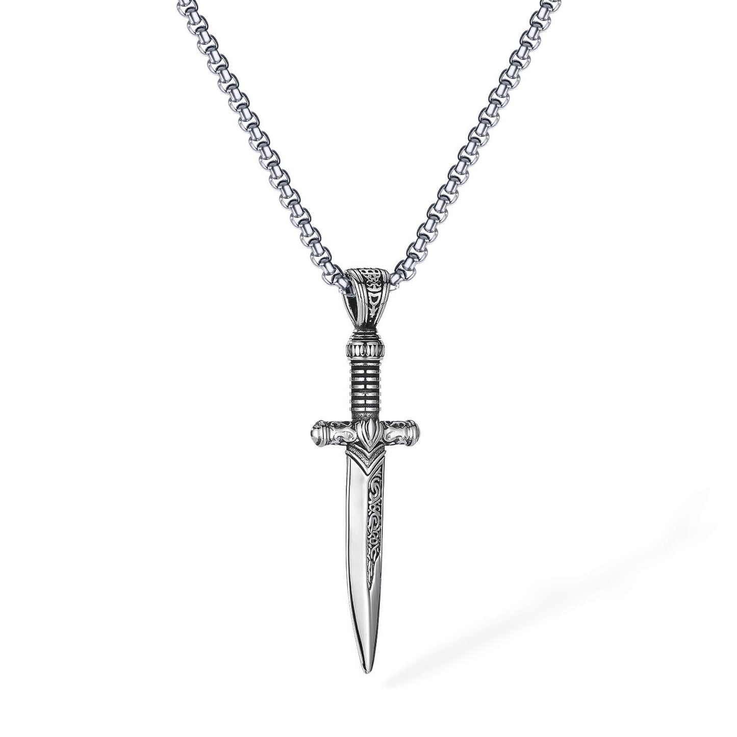 Sword Necklace for Men, Silver Stainless Steel