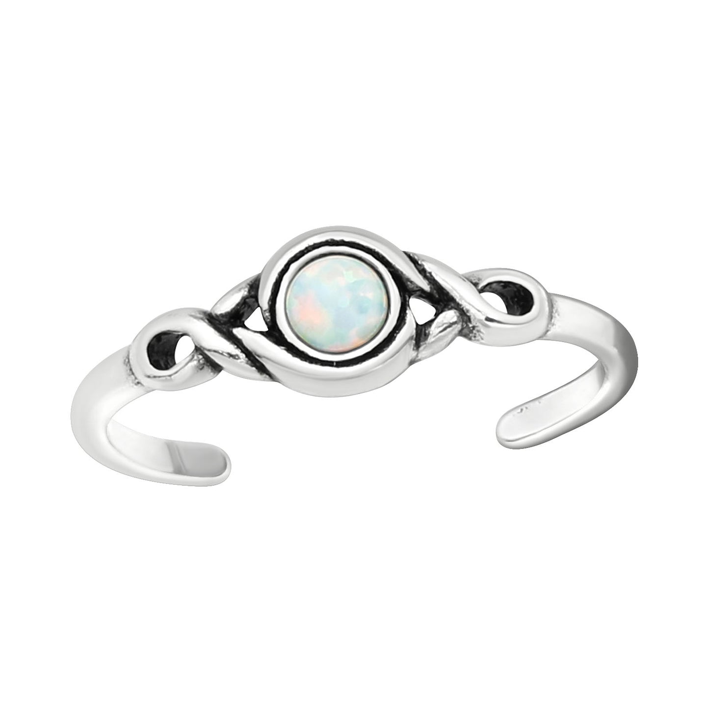 Adjustable Opal Toe Ring - Made from Oxidised Sterling Silver (imitation opal)