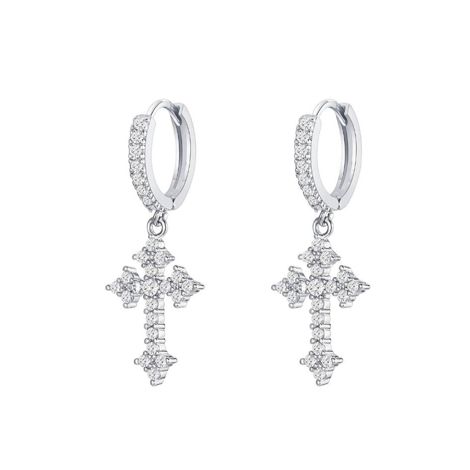 Unisex Silver Orthodox Cross Earrings for Men and Women